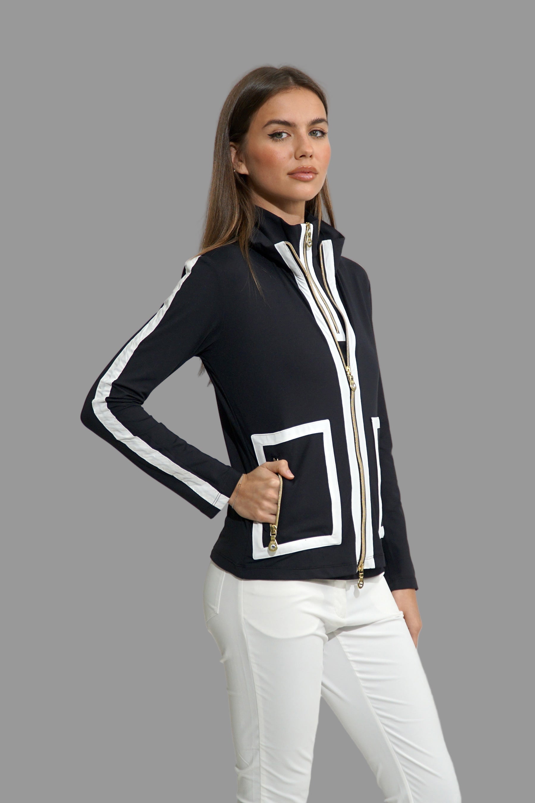 AZELIA Jacket shown in Black/white (available in White/black)