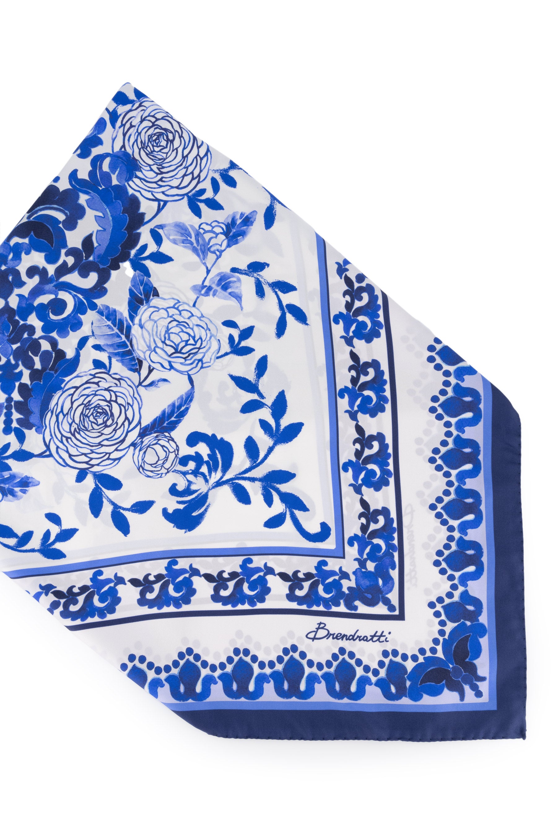Blue Medallion print Silk Scarf, Made in Italy