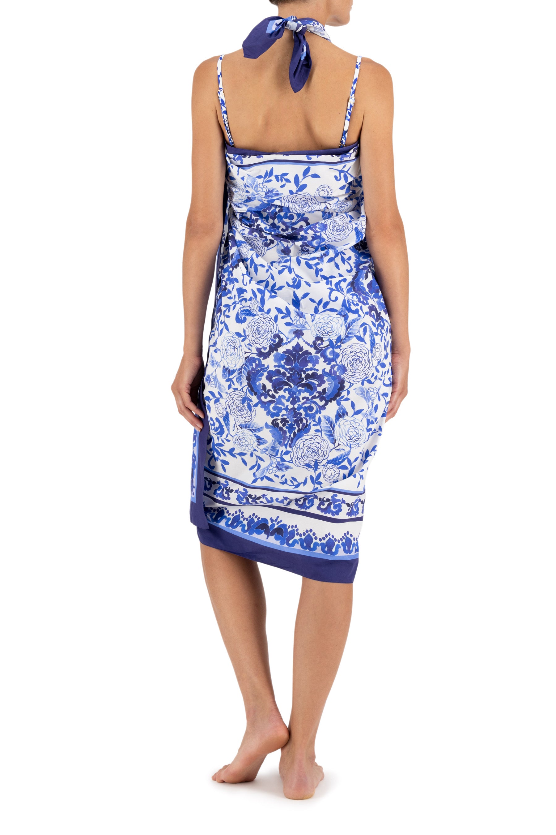 Capri Sarong in Italian Silk twill, from our Medallion print Sardegna Blue