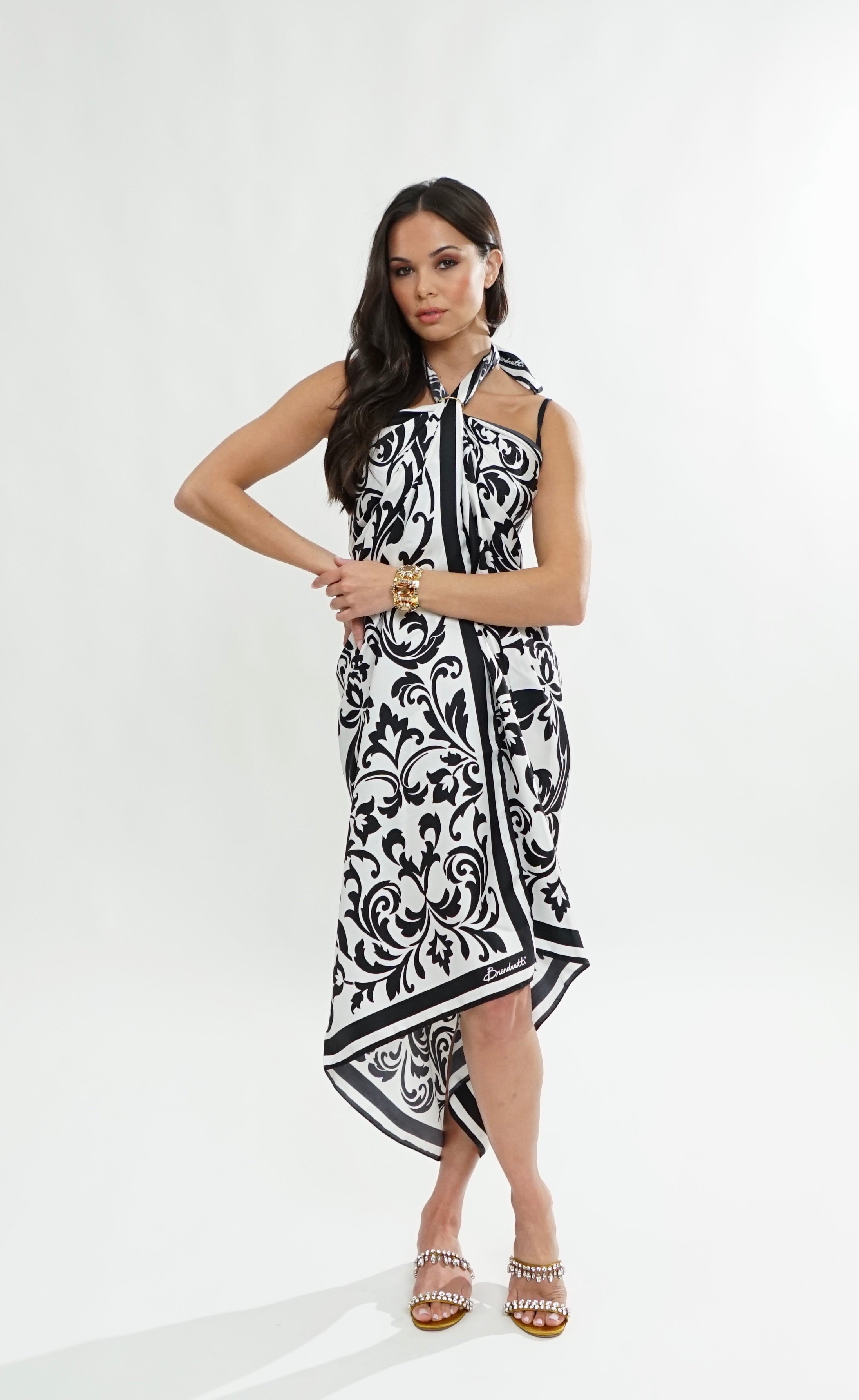 Capri Sarong in Black Renaissance Print made of Silk Twill