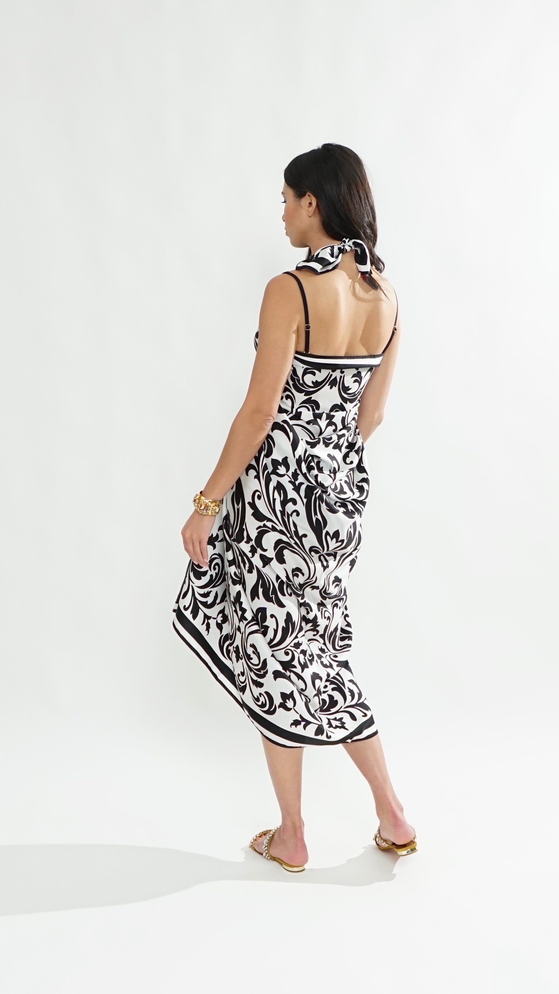 Capri Sarong in Italian Printed Silk, Black Renaissance