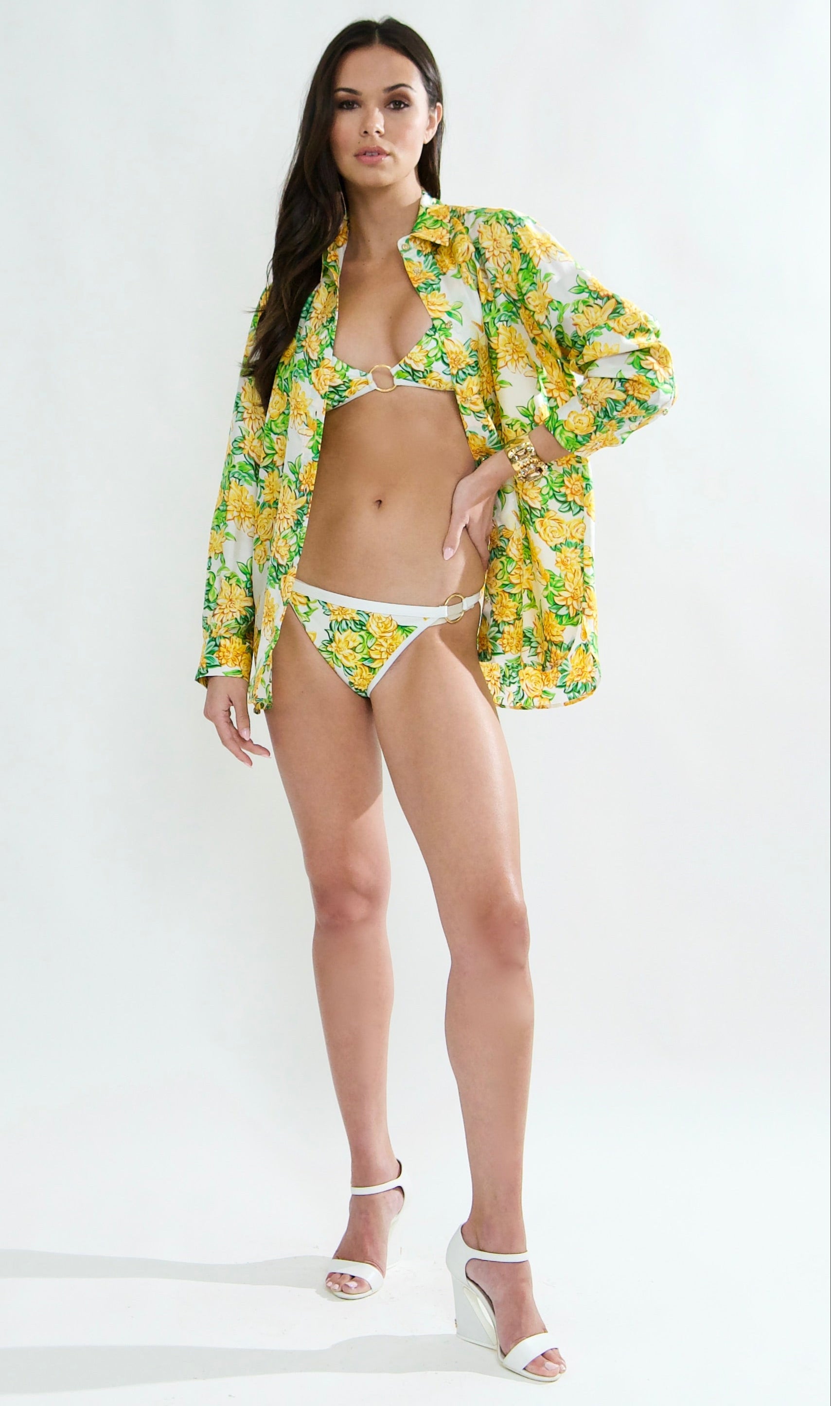 Giulia Ring Bikini Bottom in Yellow Fiore Plaster print