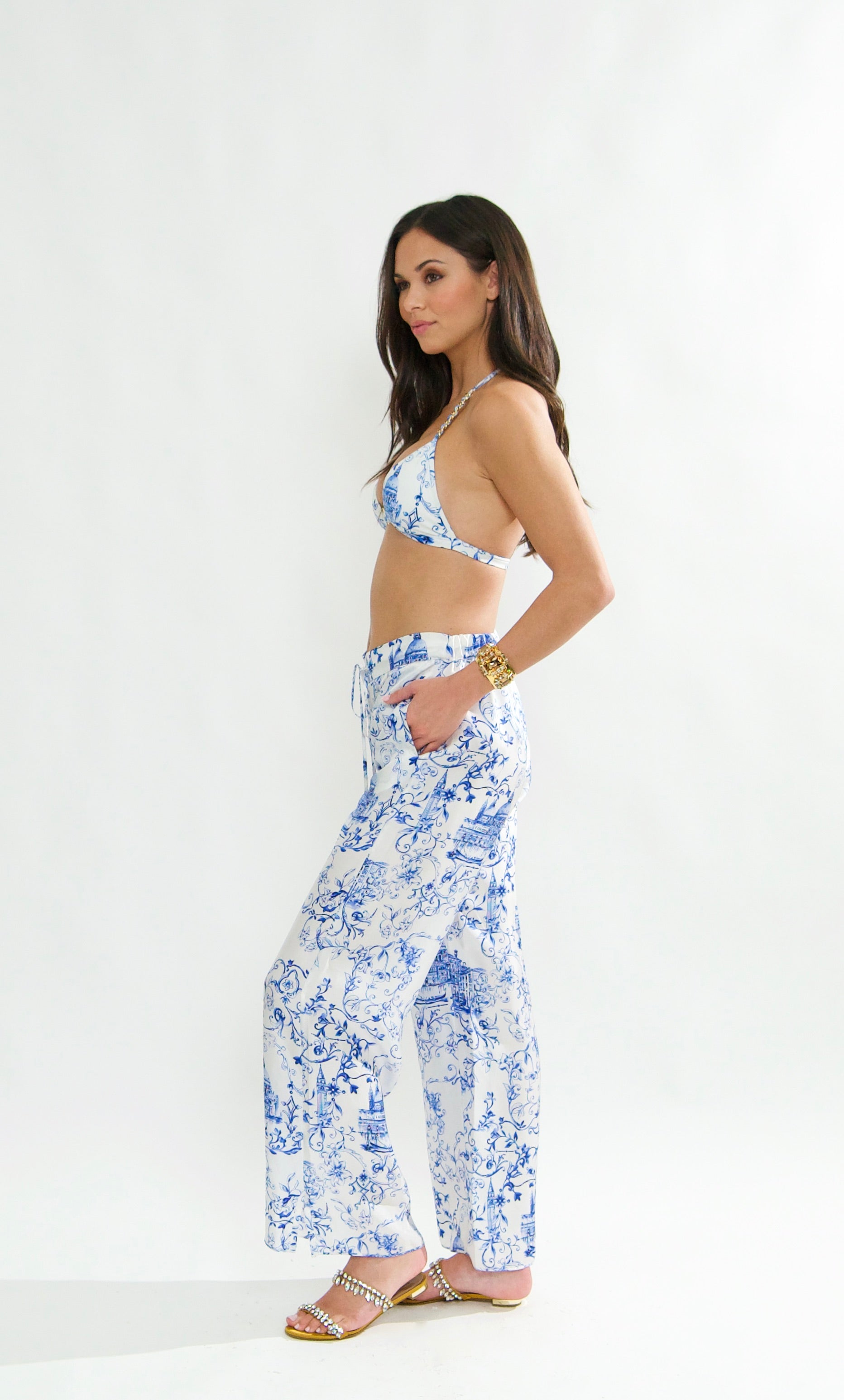 Portofino Silk Pants, in Venezia Print Made In Italy