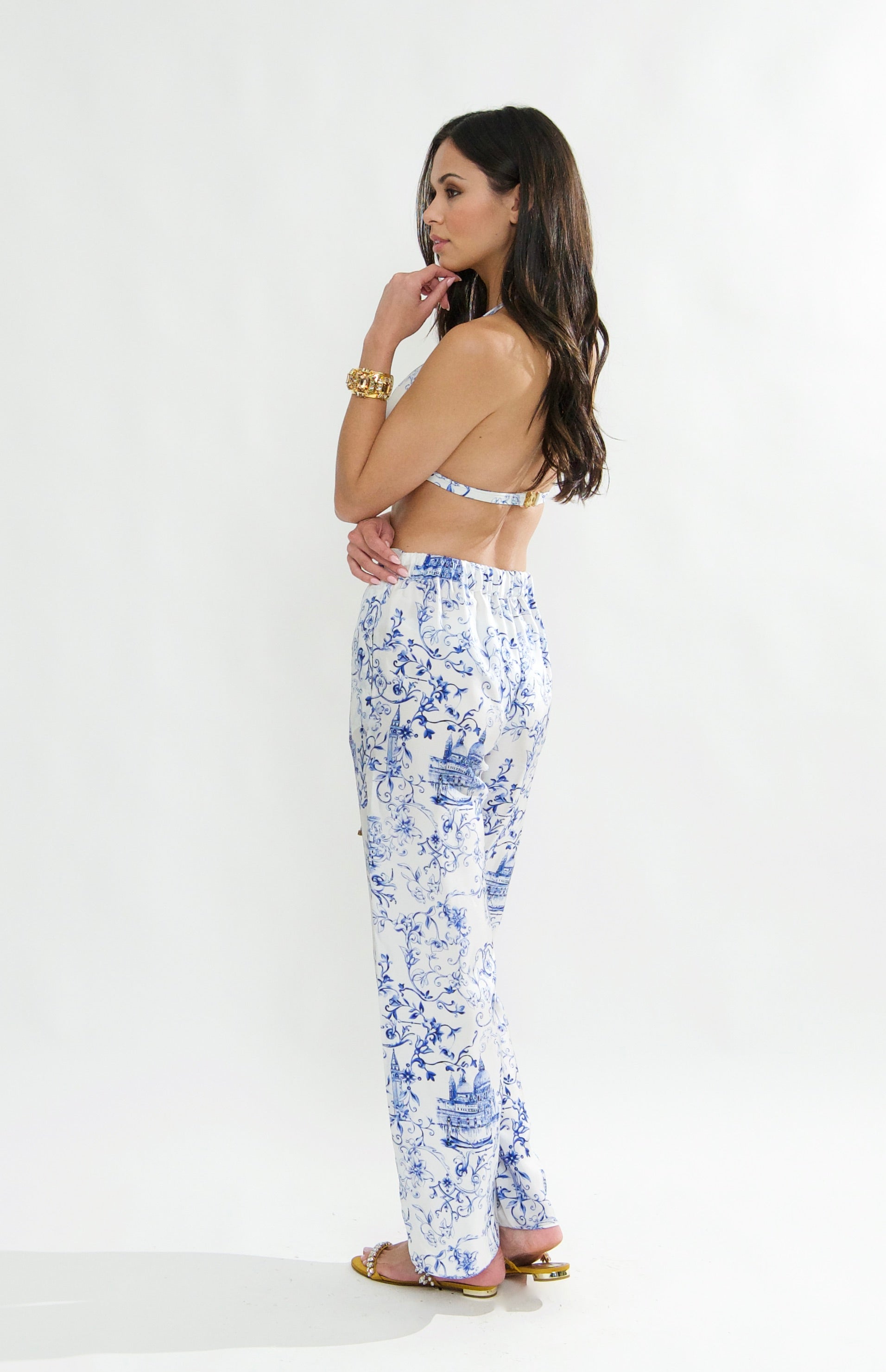 Portofino Silk Pants, in Venezia Print Made In Italy