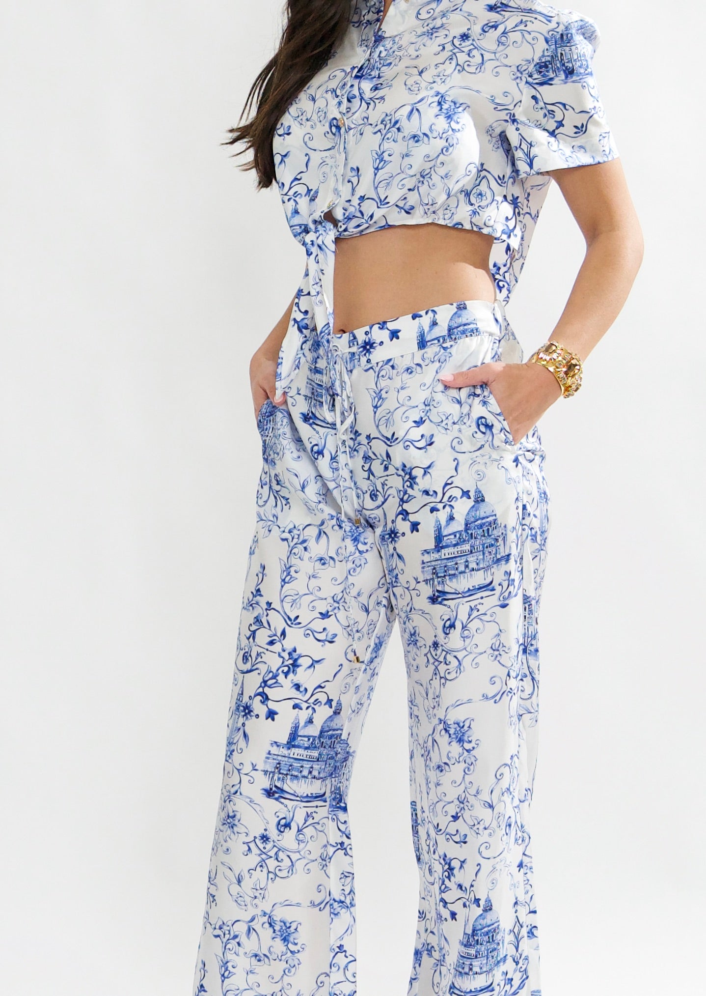 Portofino Silk Pants, in Venezia Print Made In Italy