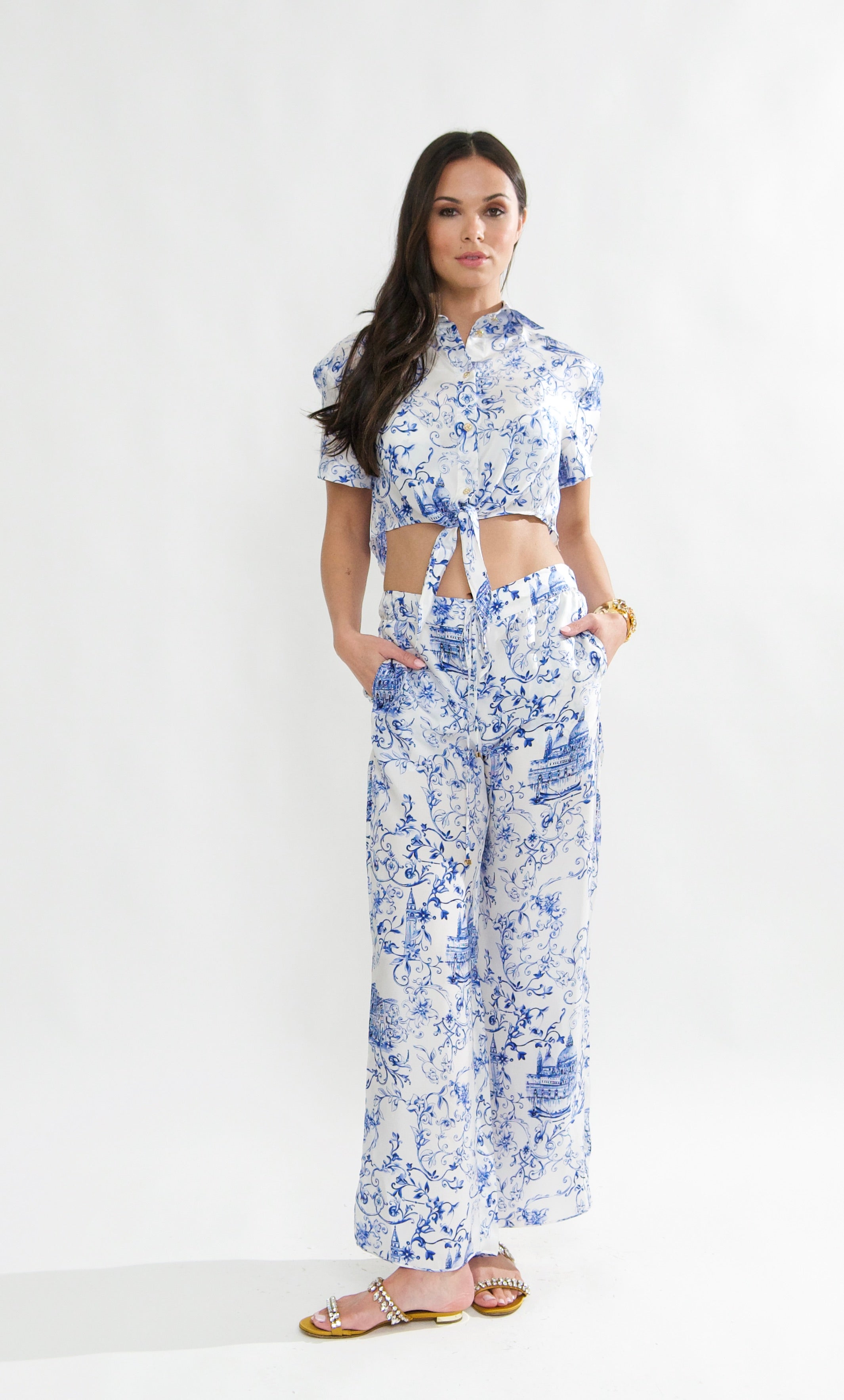 Rimini Italian Silk Twill Tie Top in Venezia print