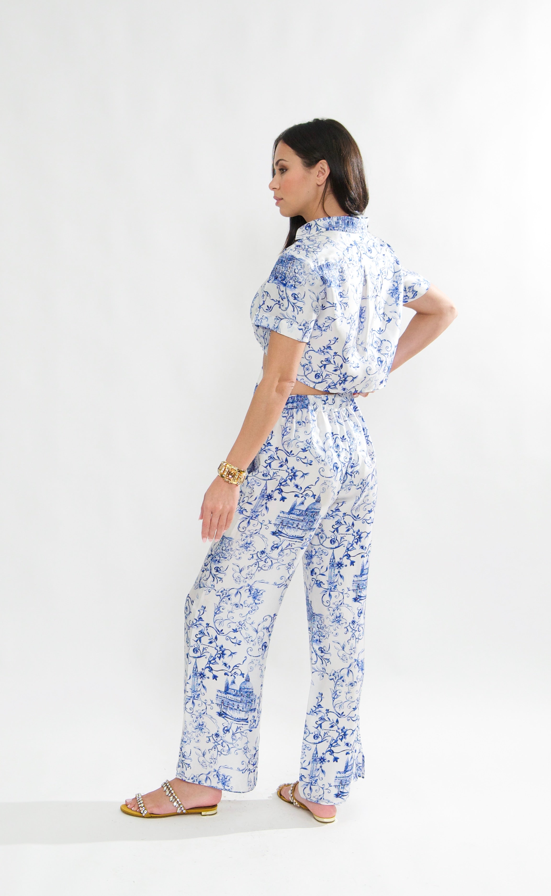 Portofino Silk Pants, in Venezia Print Made In Italy