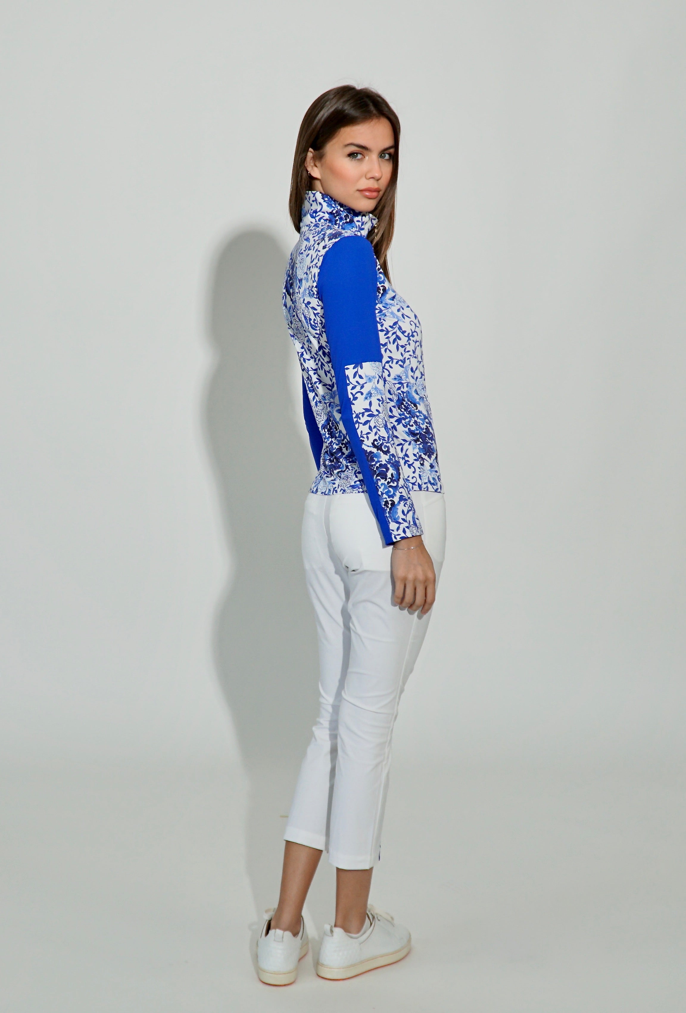 Piza Long Sleeve 1/4 Zip Top in Medallion/Sardegna Blue