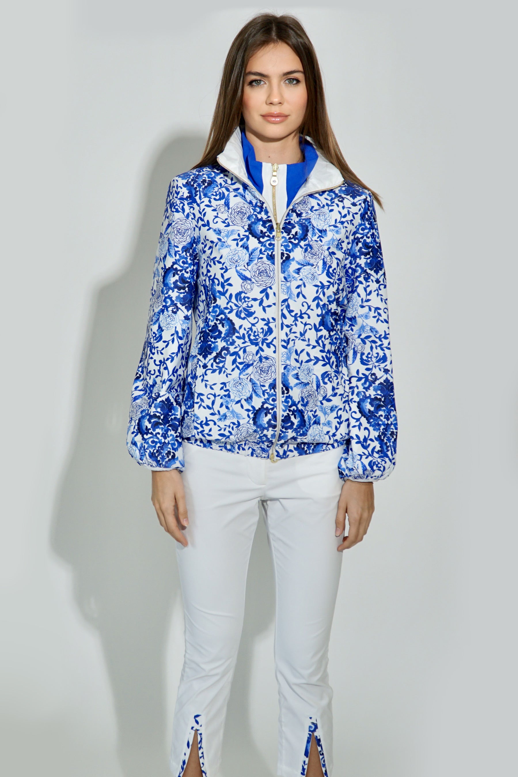 Gina Cropped Trouser in Solid White-Medallion print trim