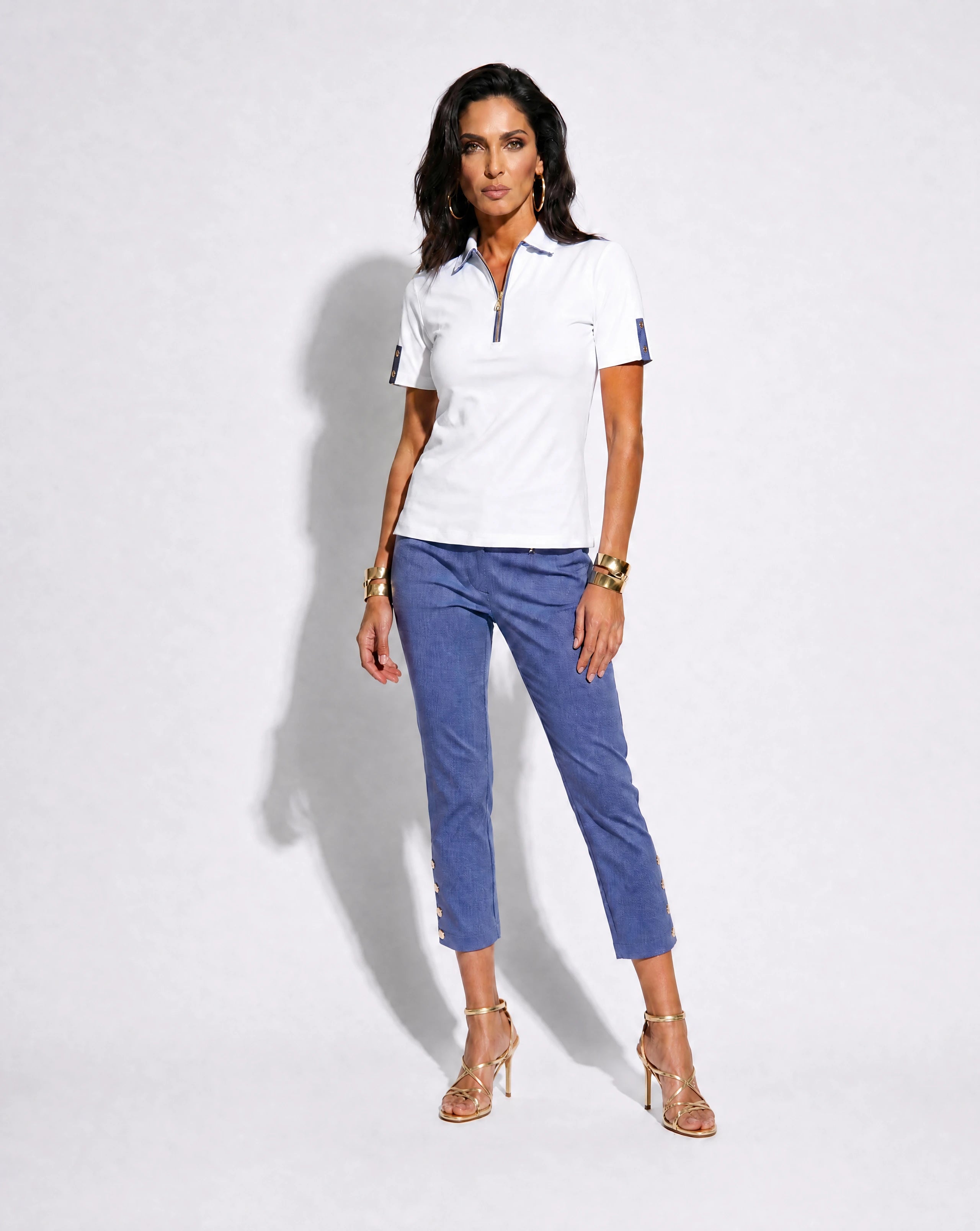 Bettina Crop Pant in Blue Pebble Jacquard from como Italy