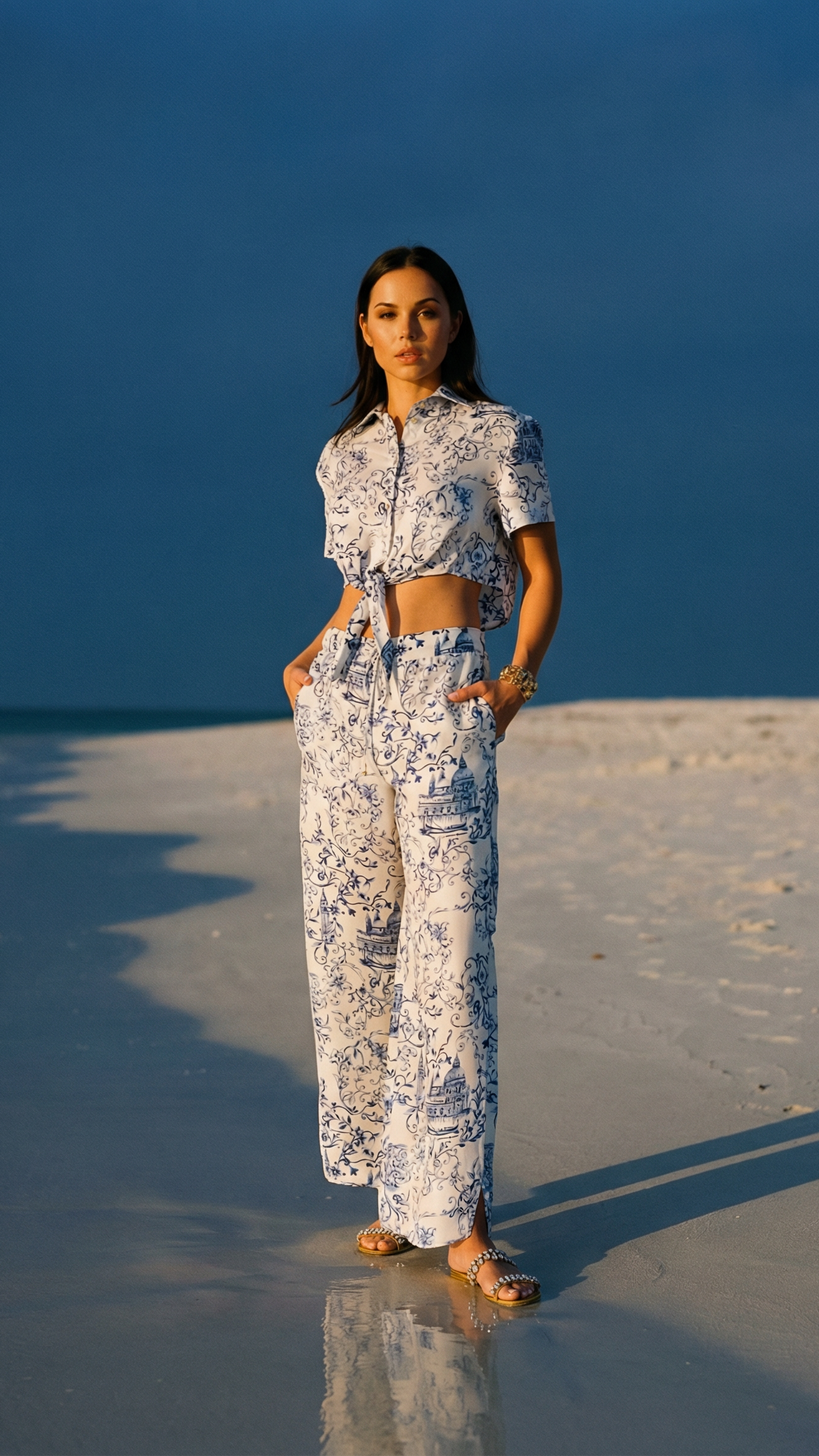 Portofino Silk Pants, in Venezia Print Made In Italy