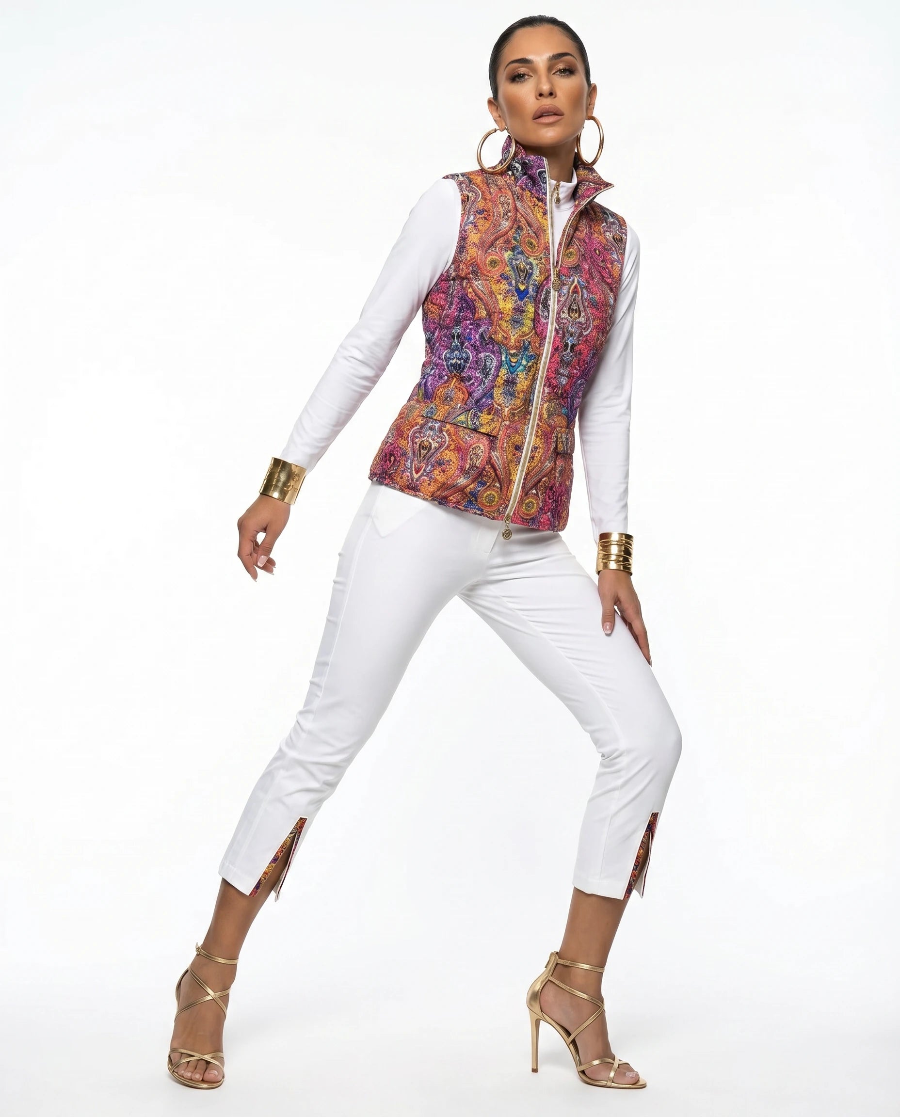 Flavia Vest In Pink Paisley Jewels