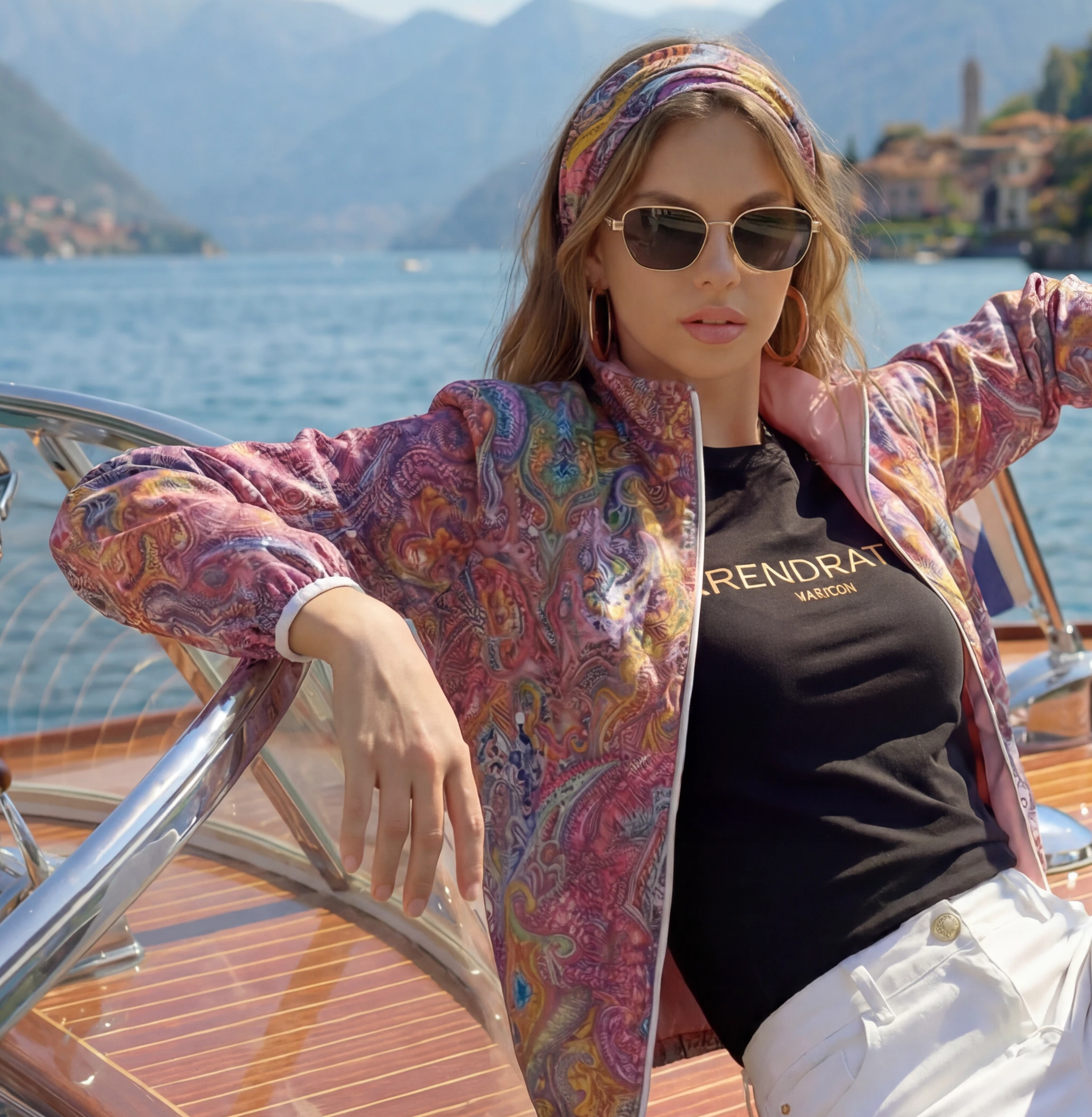 Arezzo reversible jacket in Pink Nylon/Pink Paisley Jewels Inner print