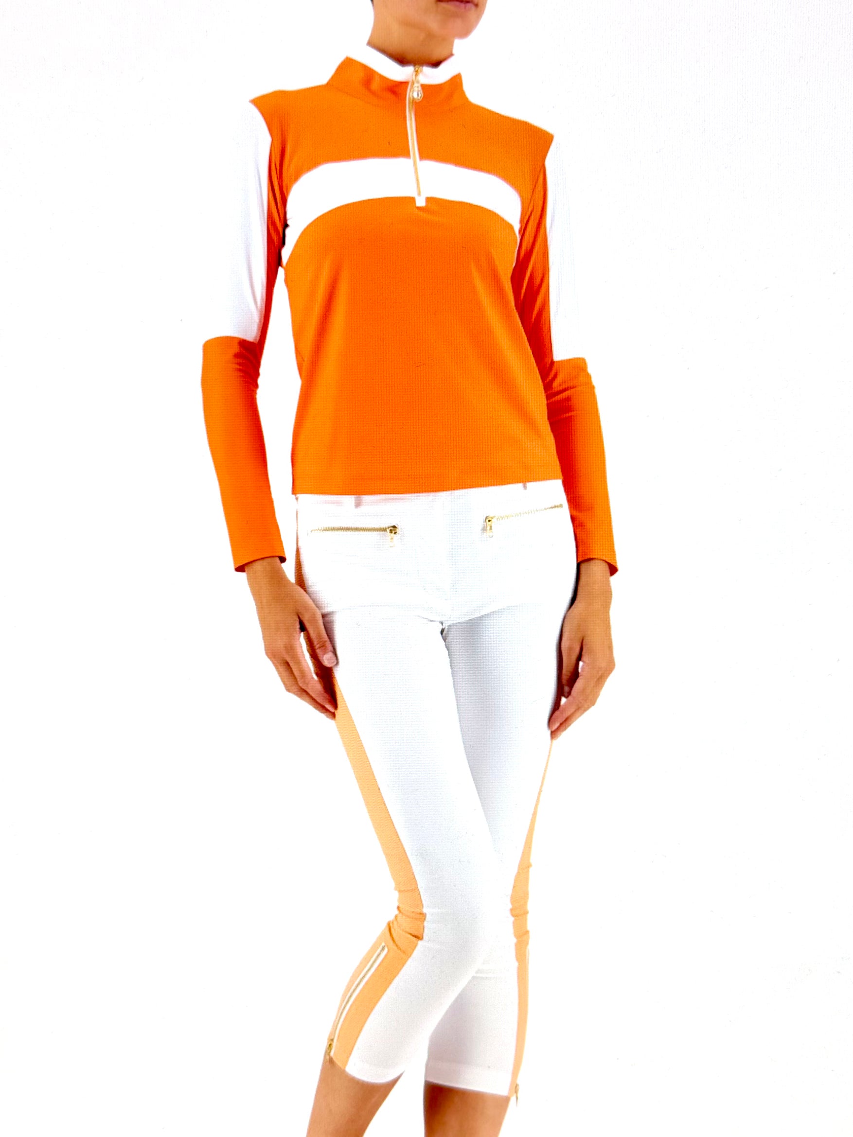 Alessa long Sleeve top in Orange-white jersey