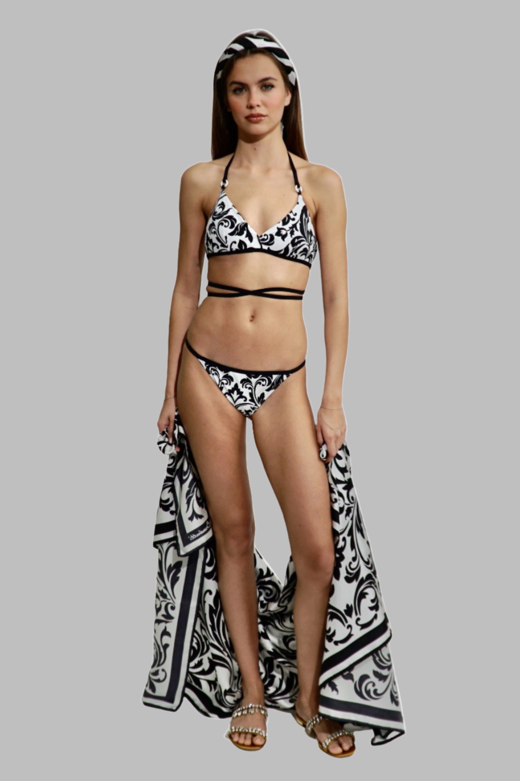 Prato Banded bikini bottom in Black Renaissance Print