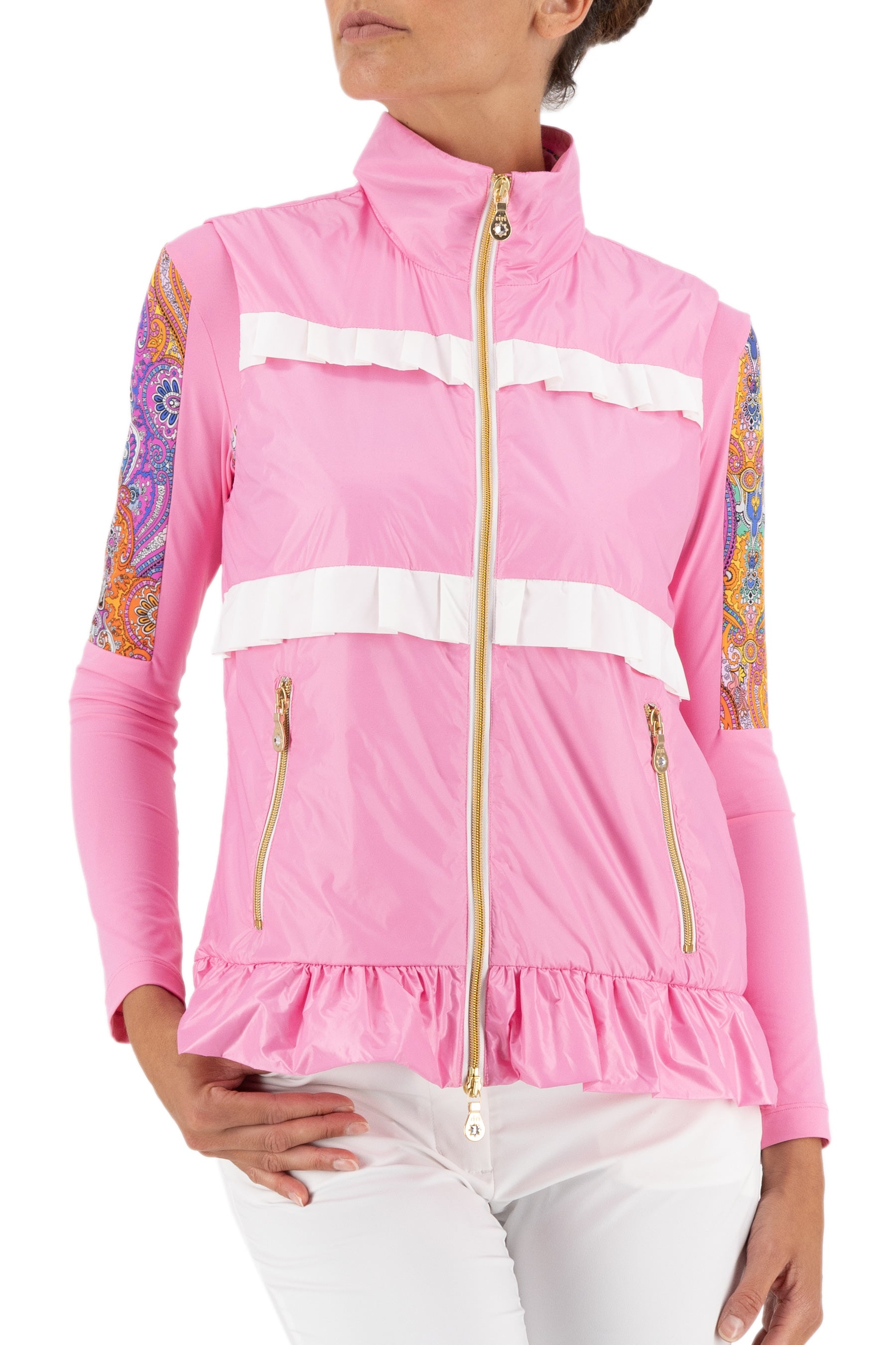 Fiona Vest in Bubblegum Pink/White