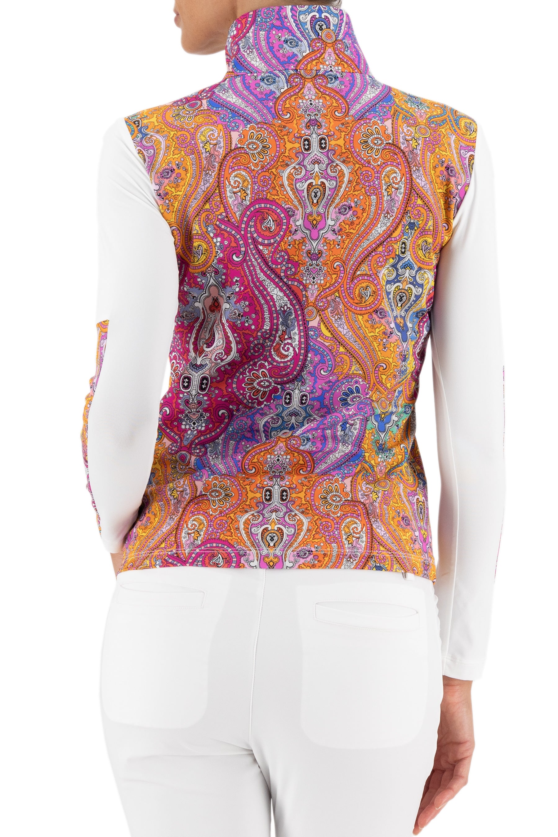 Piza Long Sleeve 1/4 Zip Top in Pink Paisley/White