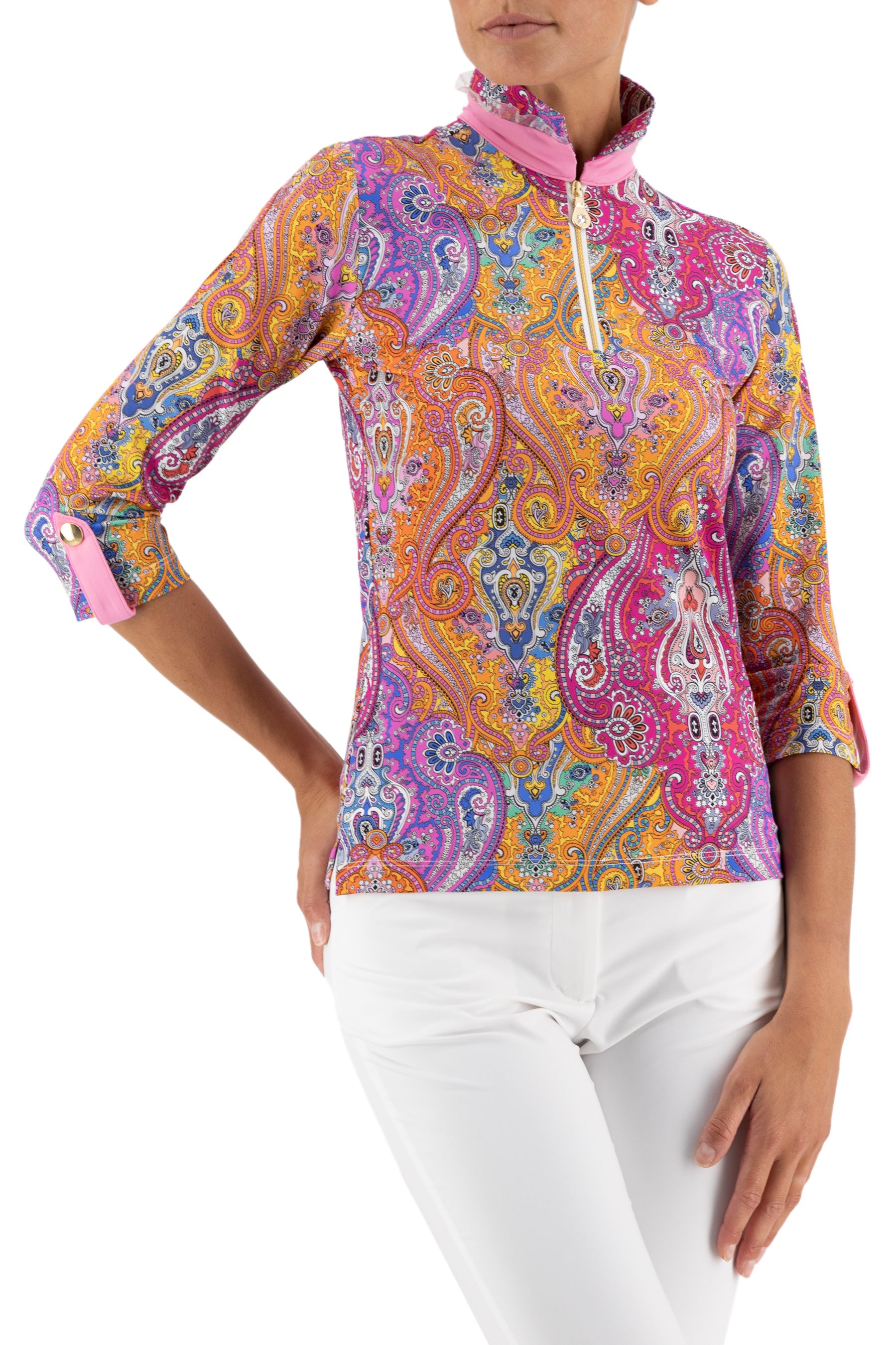 Serena 3/4 Sleeve top in Rib Jersey (available Solid Black-White tips)