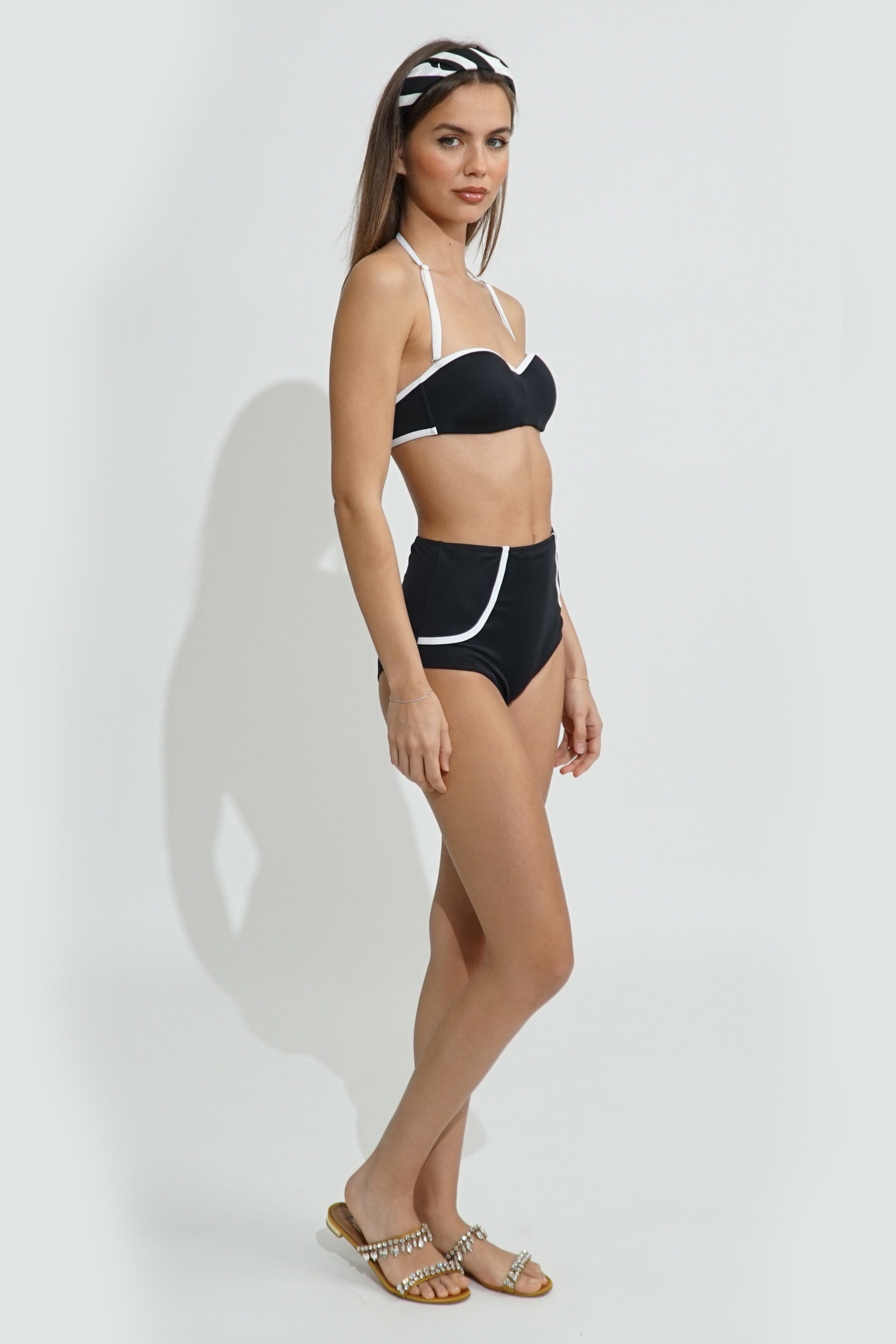 ROMA-B Highwaist Bottom w/Designer Pipe detail in Blk/Wht