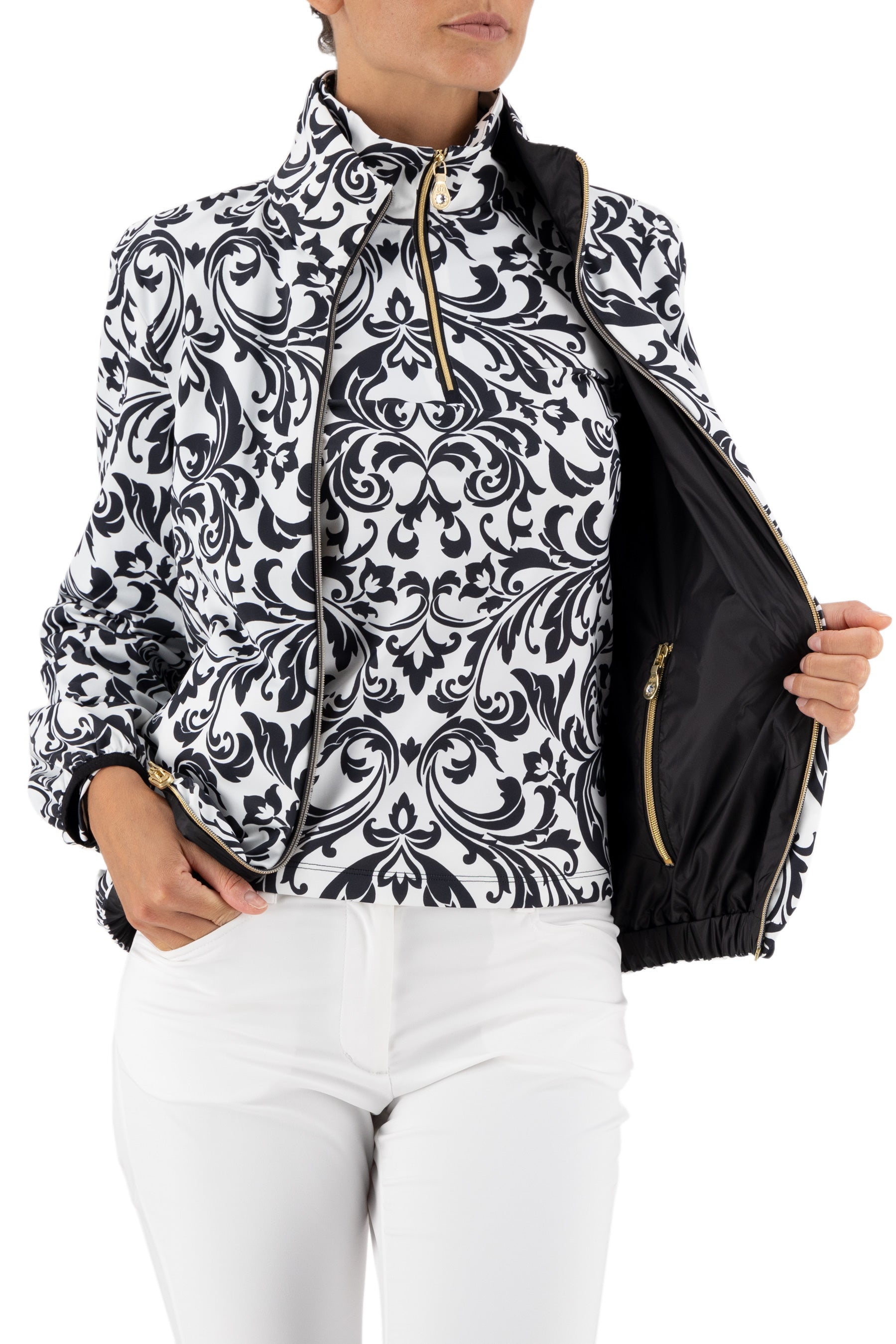 Arezzo Reversible Jacket in Black/Black Renaissance inner print