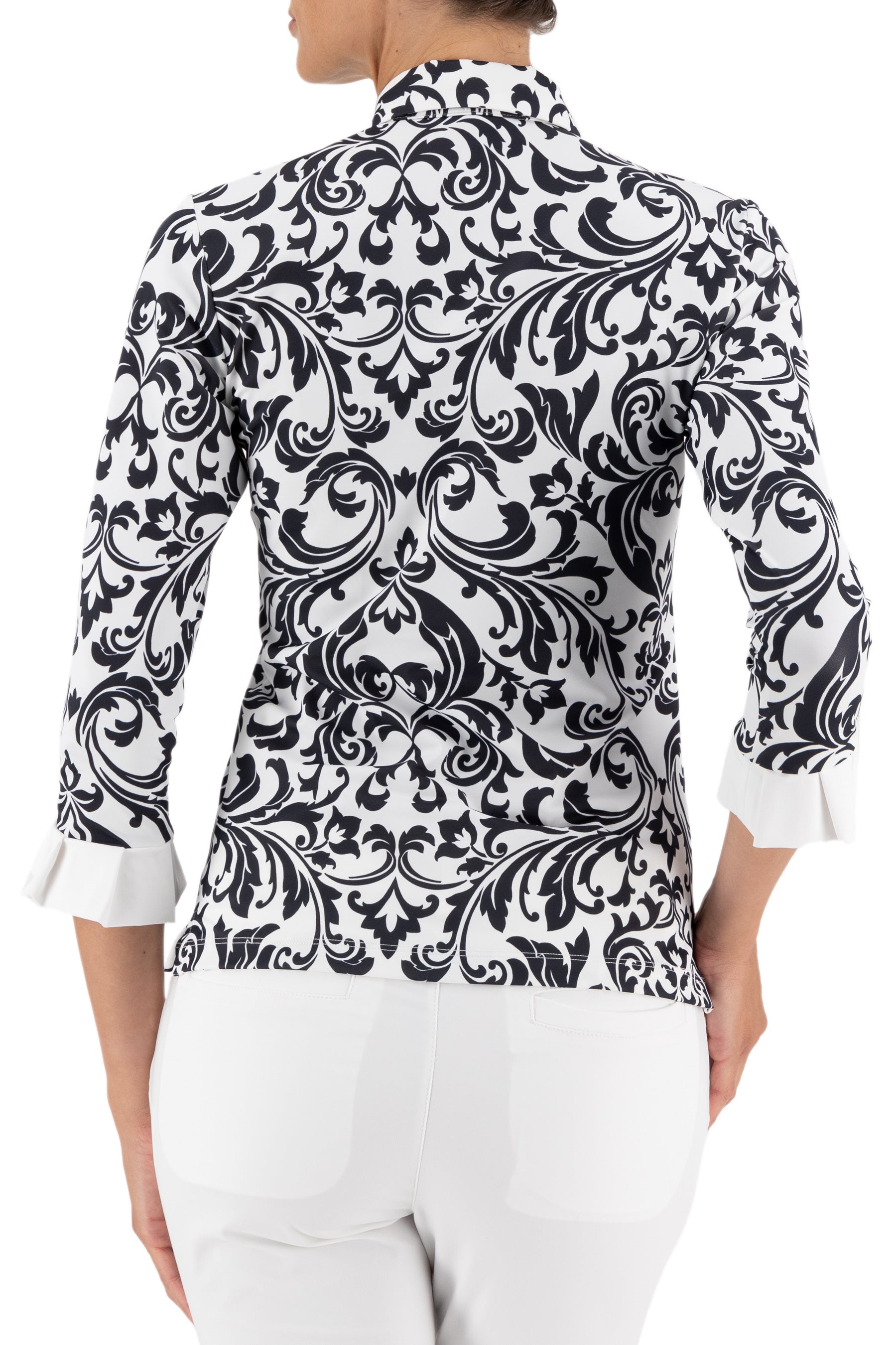 Clara 3/4 Sleeve Top in Black Renaissance print