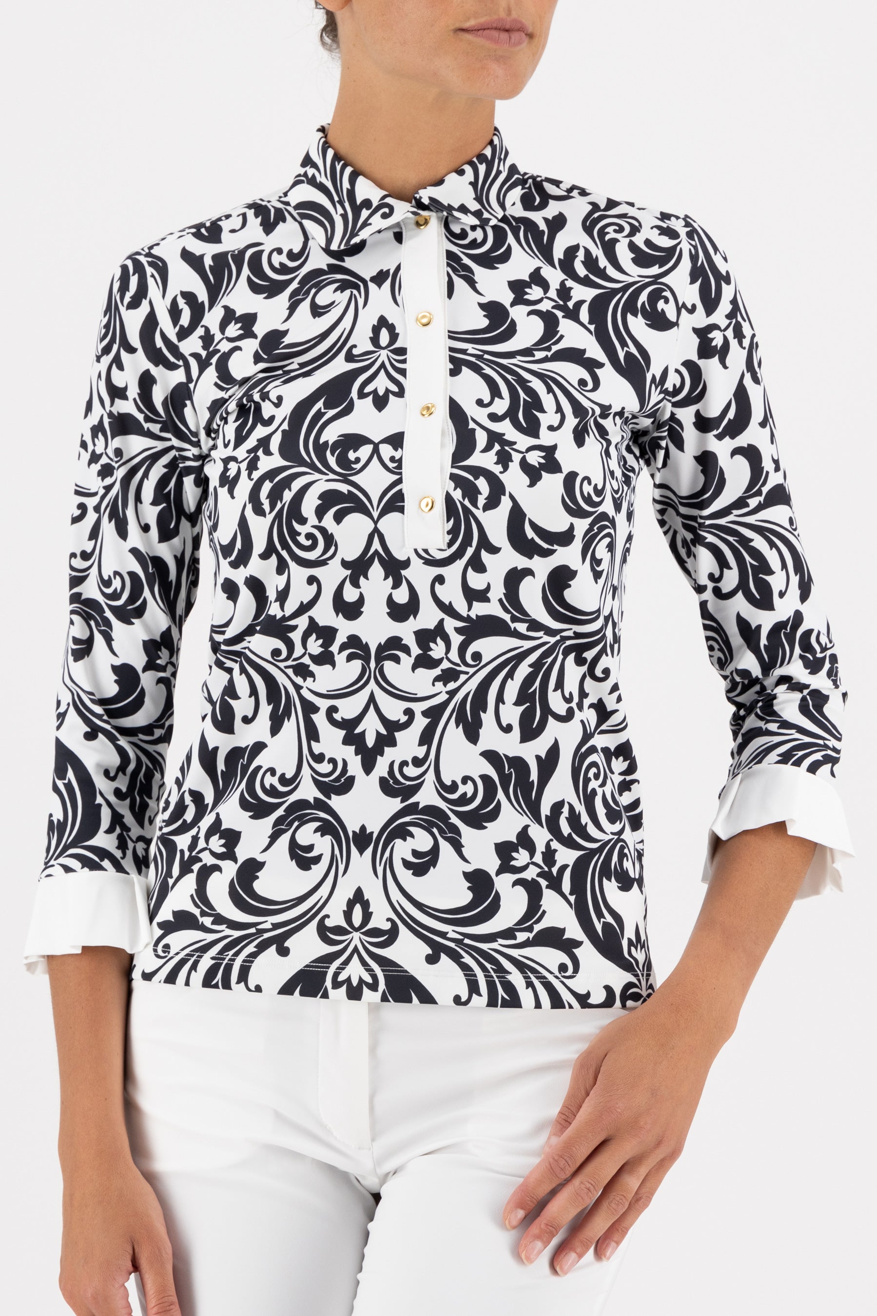 Clara 3/4 Sleeve Top in Black Renaissance print