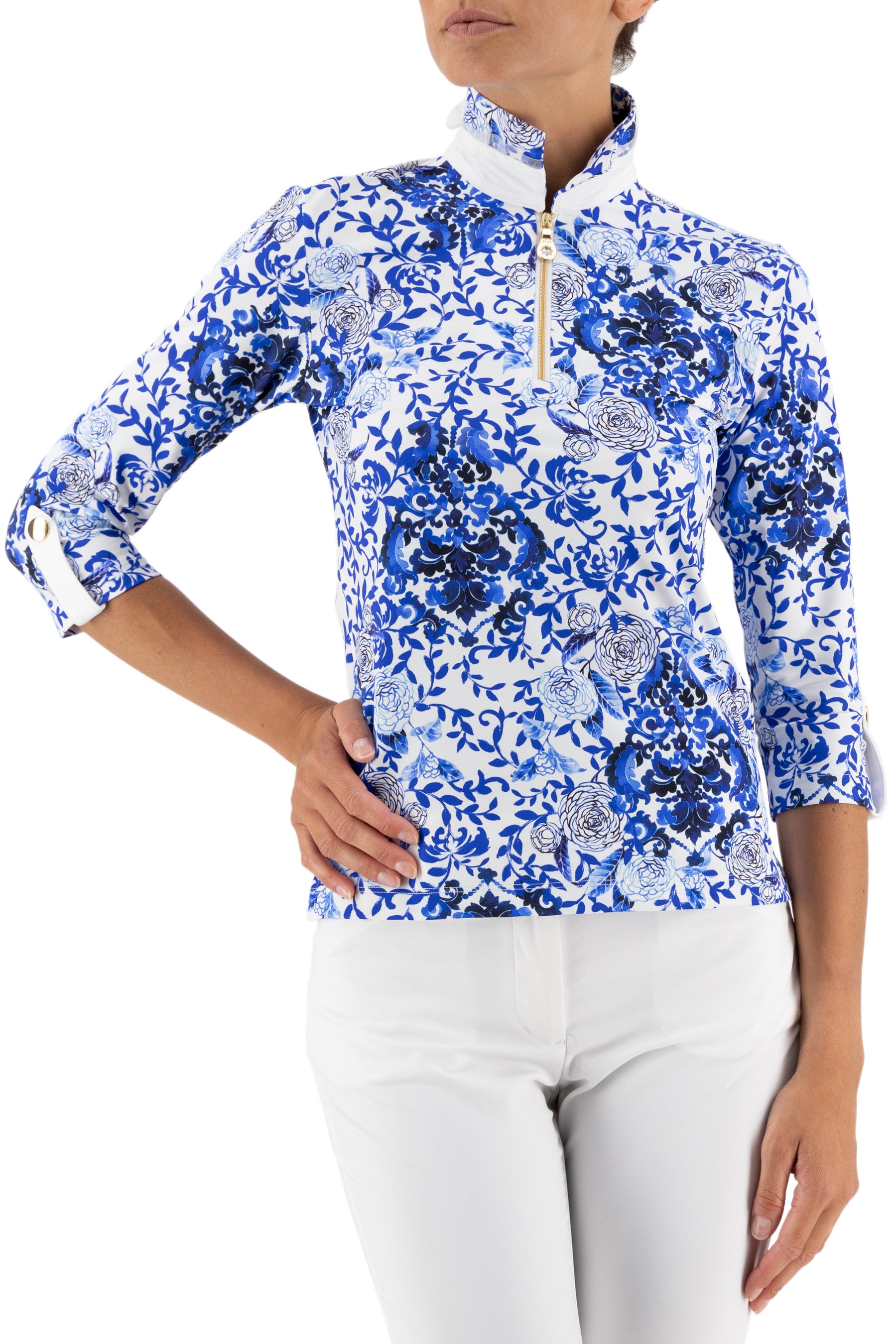 Serena 3/4 Sleeve Top in Medallion/White