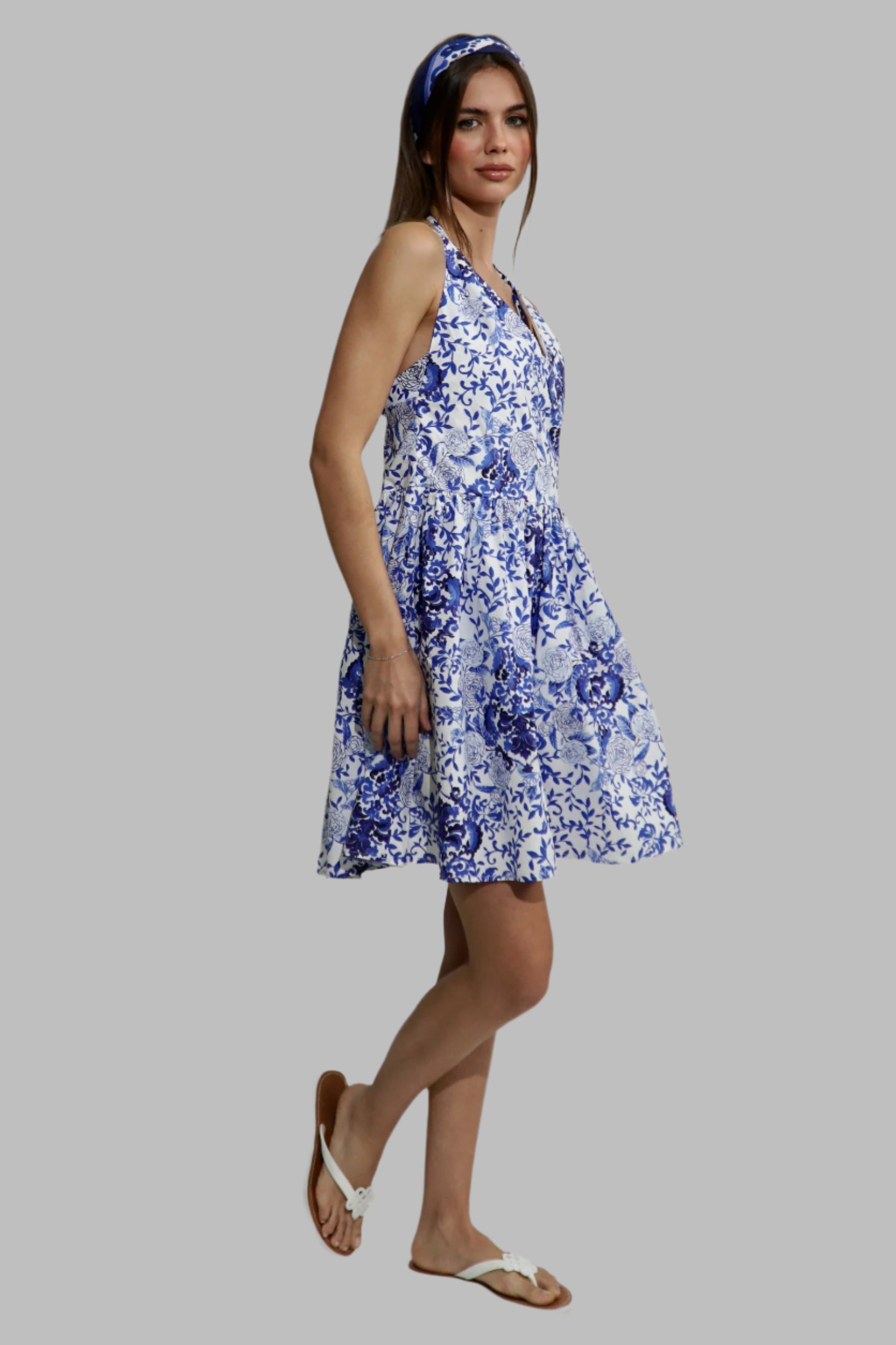 Treviso Dress with Criss Cross Adjustable Straps in Sardegna Blue