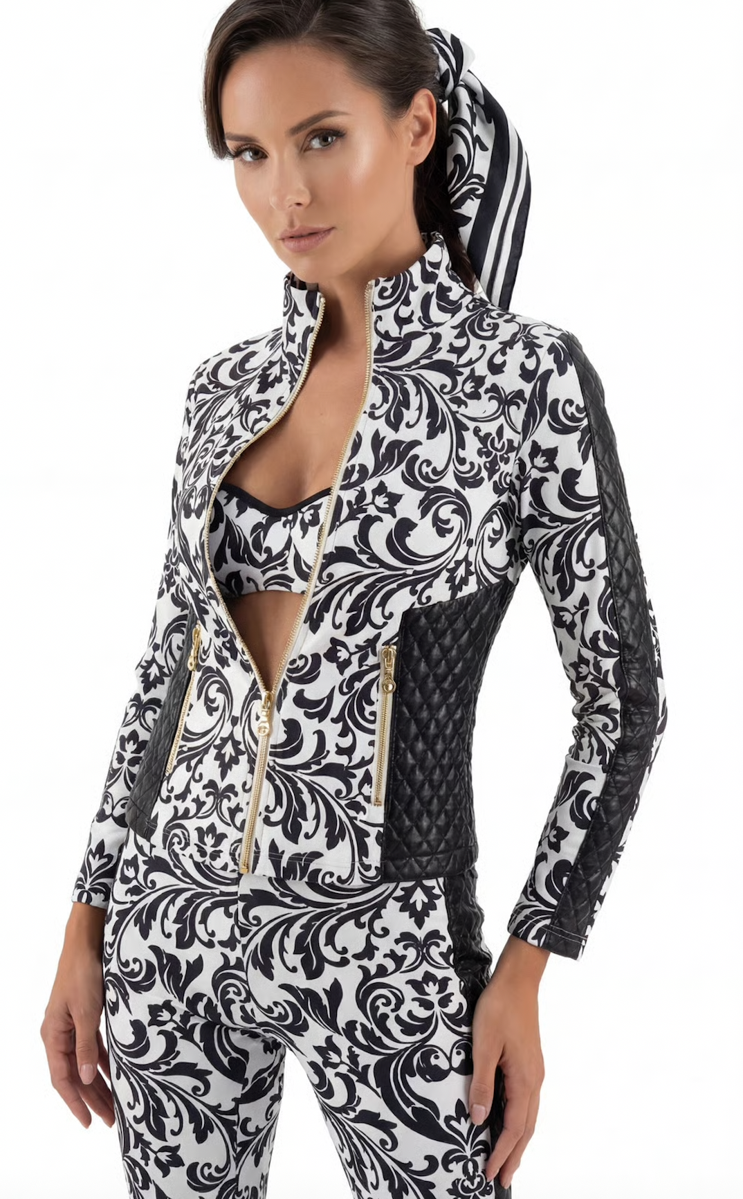 Lido Lycra Jacket in Black & white Renaissance Print