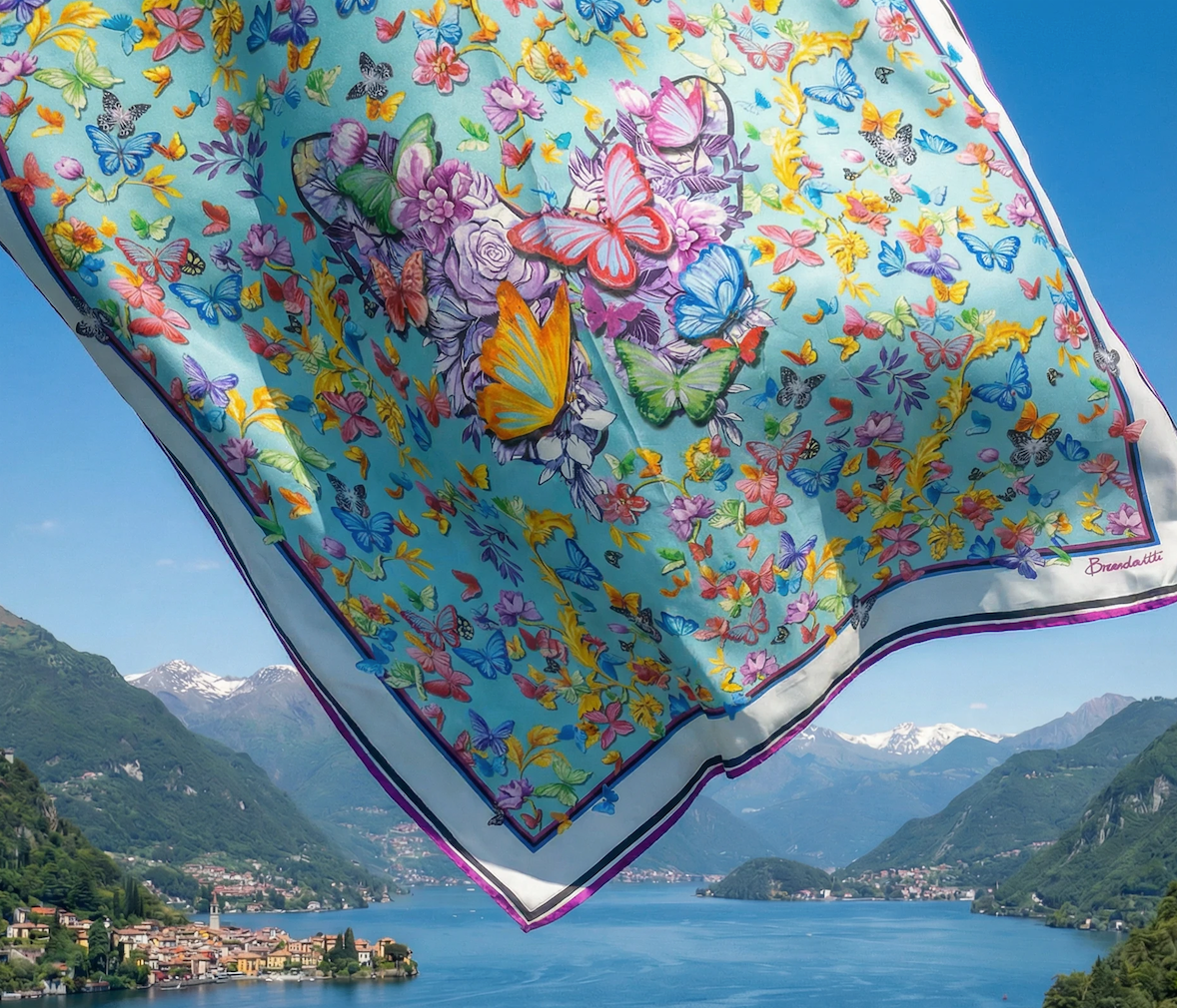 Scarf in Aqua Butterfly Print