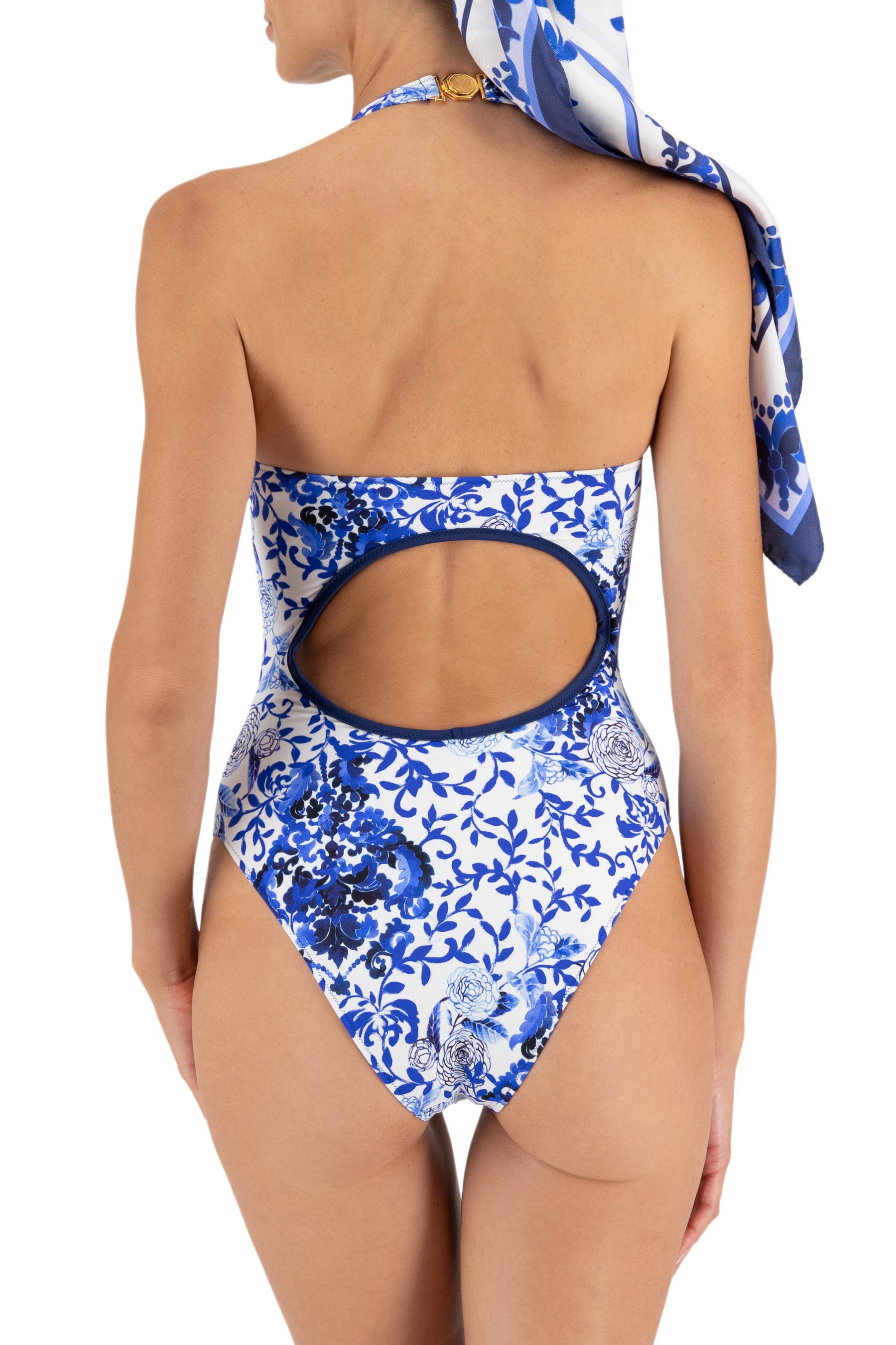 Venezia Halter Onepiece w/ designer center rings in Sardegna Blue