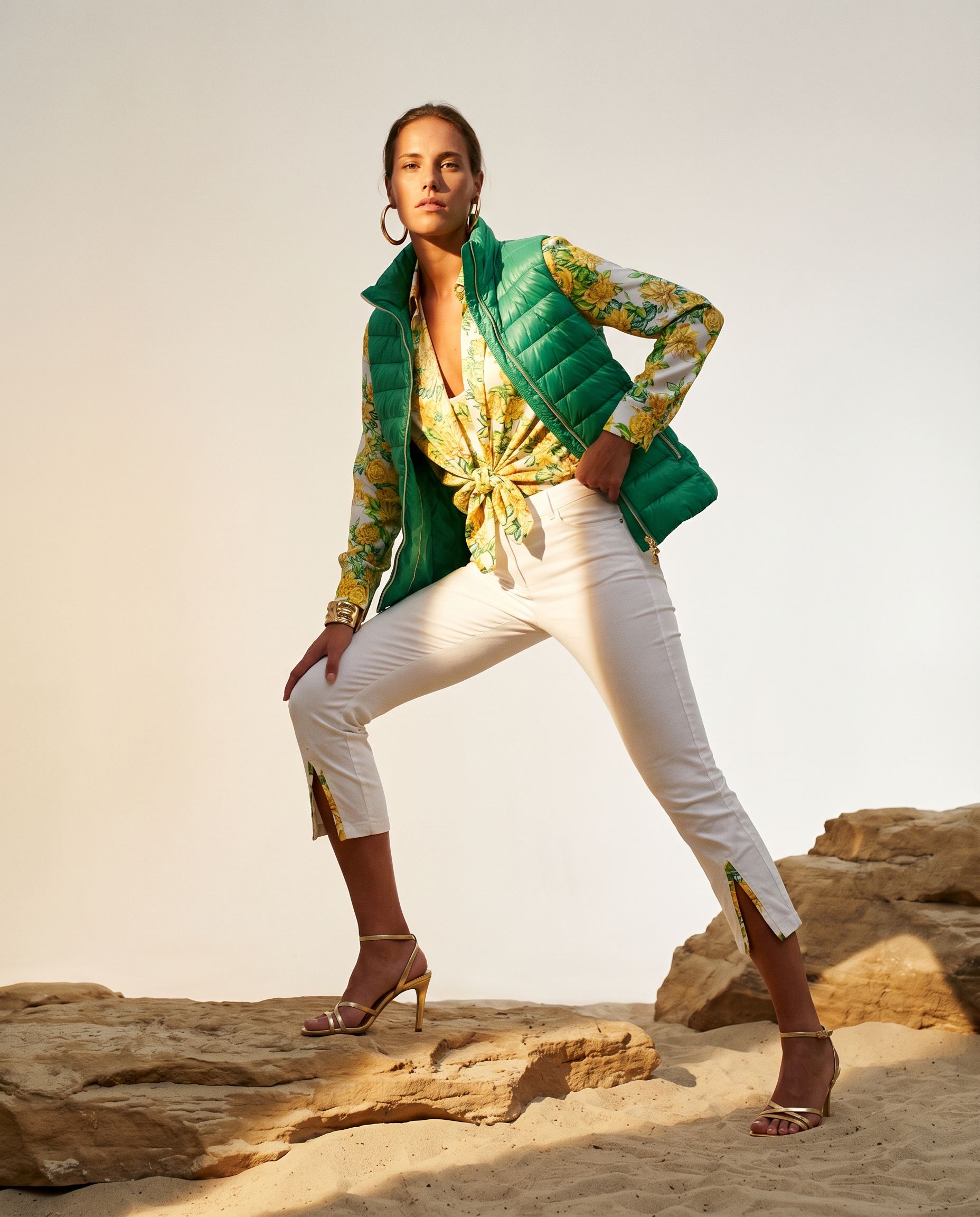 Gina Pant in white-Yellow Fiore plaster trim