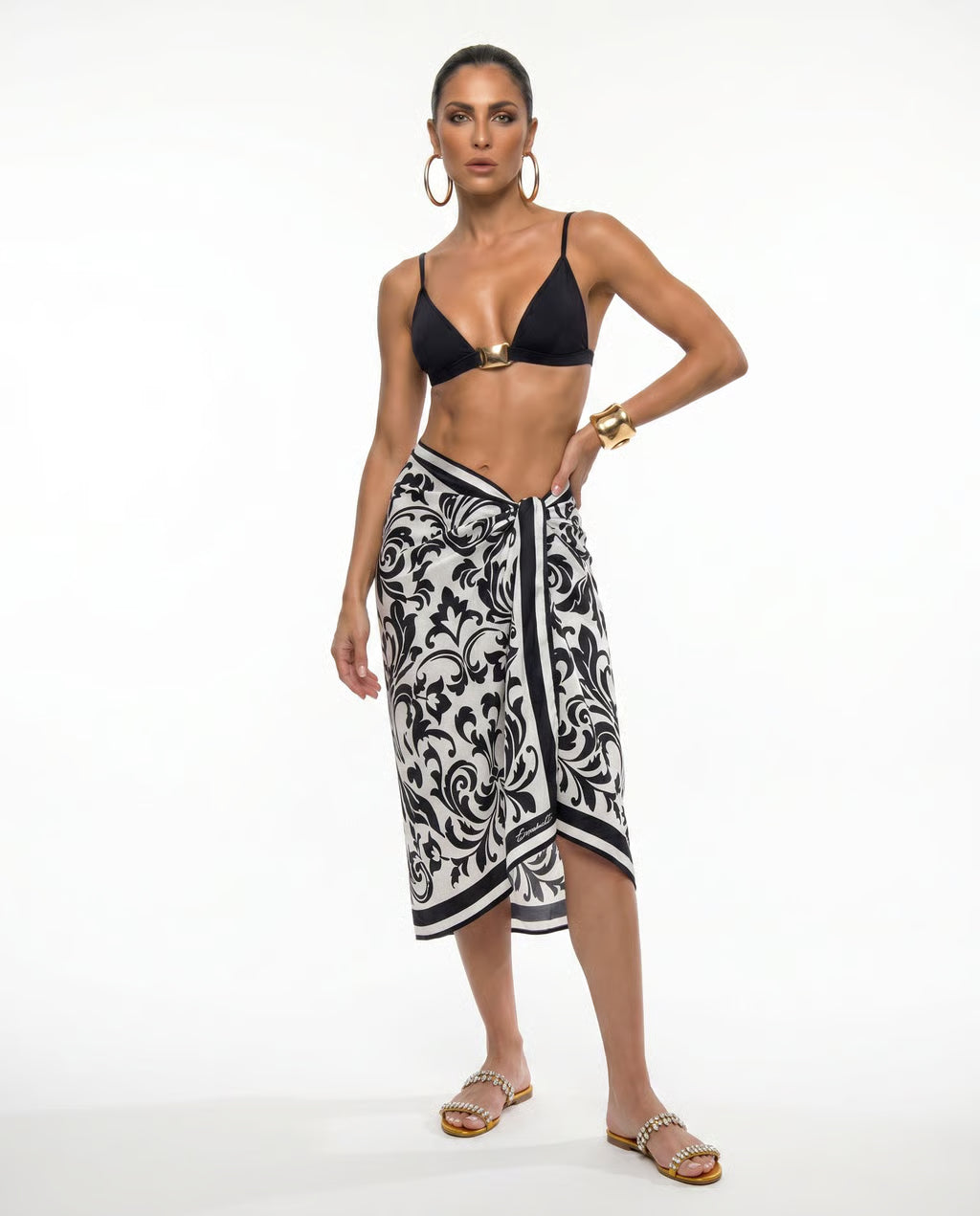 Silk Sarong in Black Renaissance Print