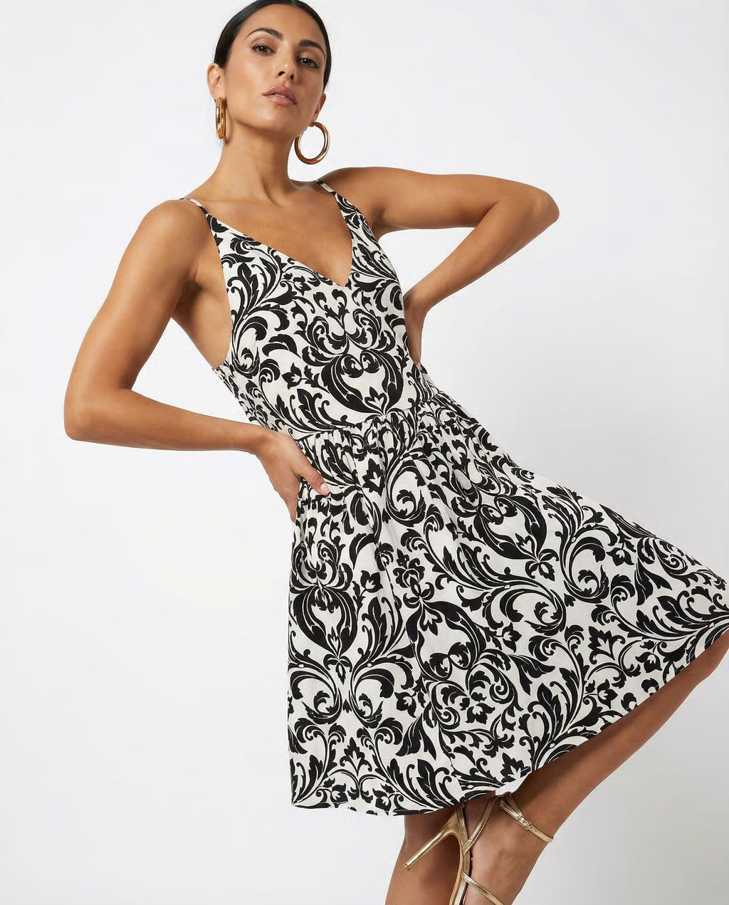 Treviso Dress in Black Renaissance Print