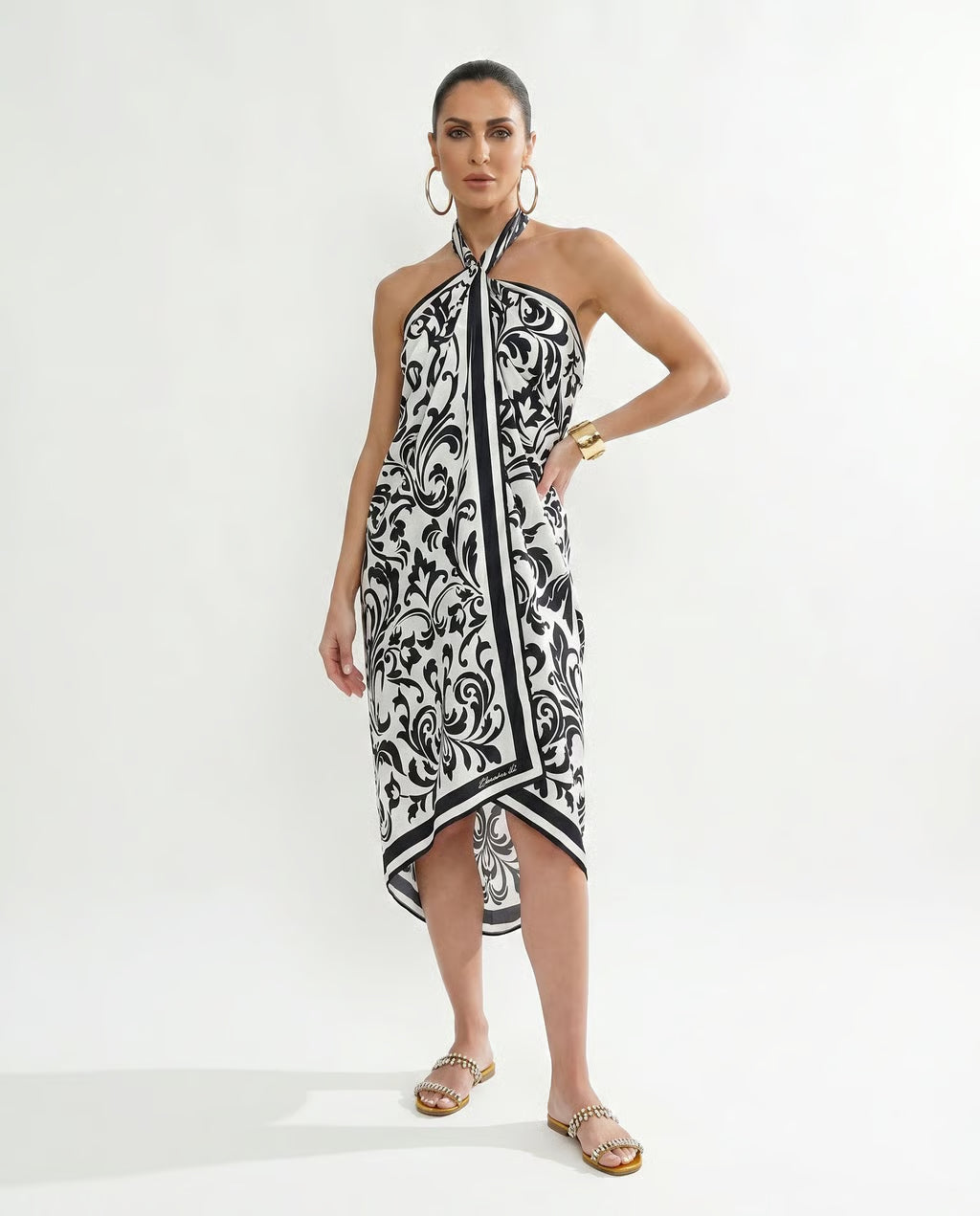 Silk Sarong in Black Renaissance Print