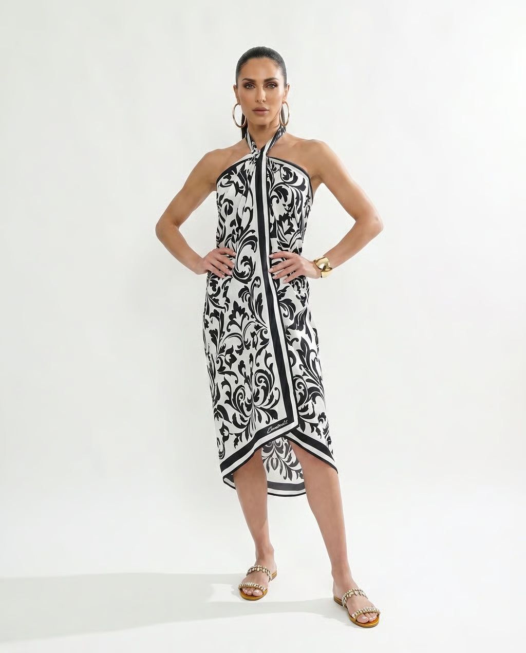 Silk Sarong in Black Renaissance Print