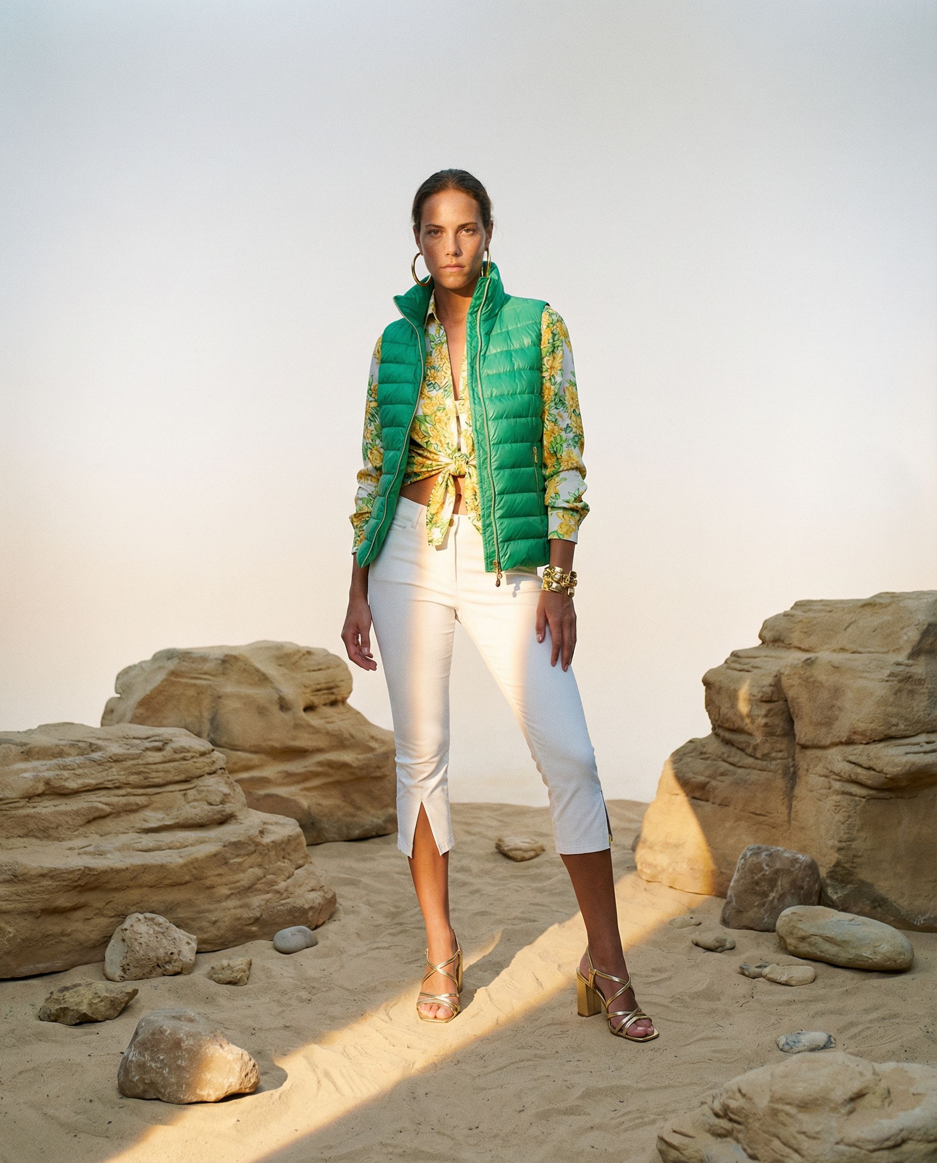 Luciana Vest In Glossy Green Nylon - recycled down