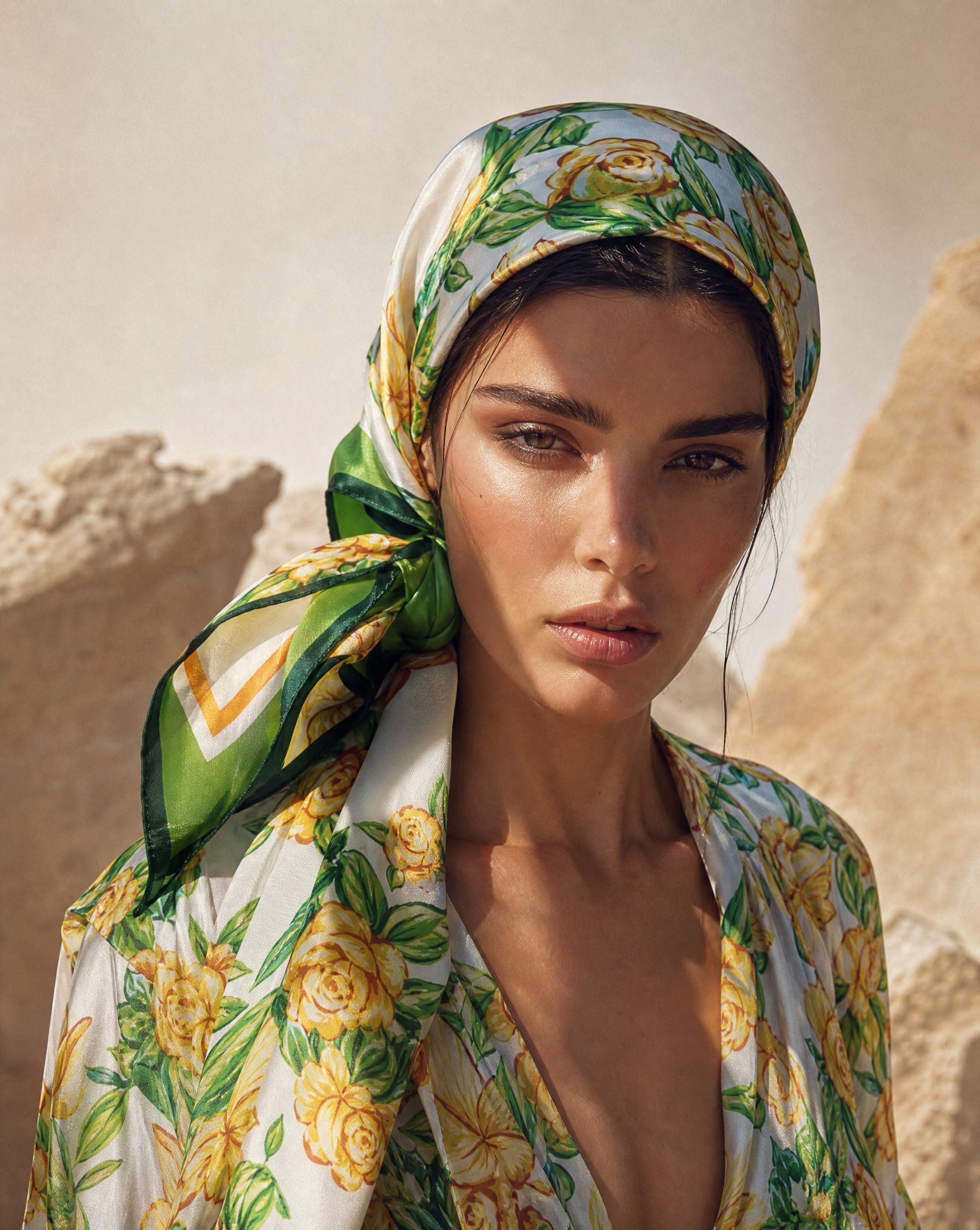 Silk Twill Scarf in Fiore Plaster print