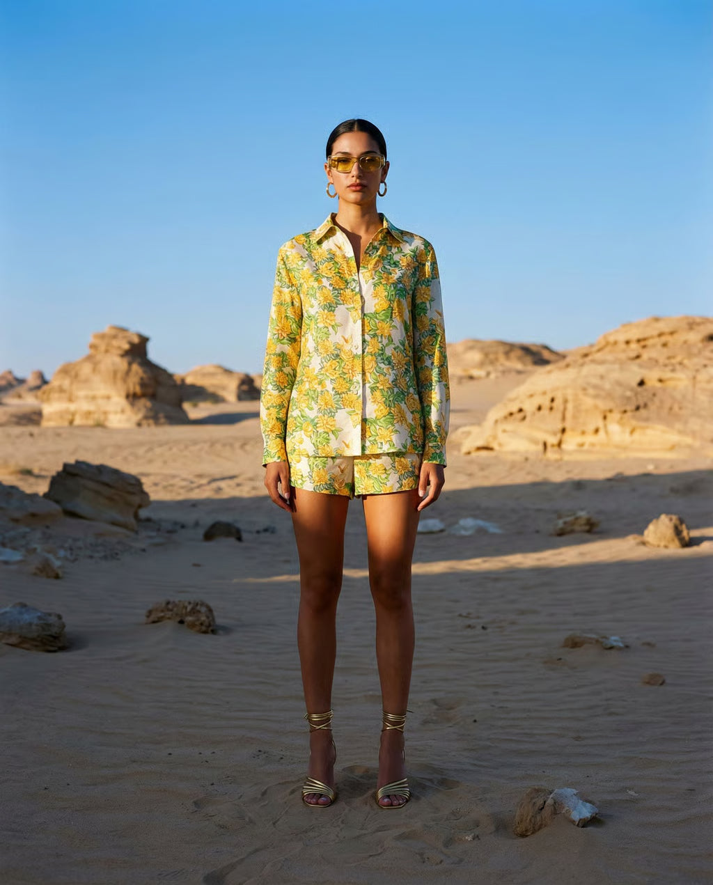 Ischia Blouse in Yellow Fiore plaster print