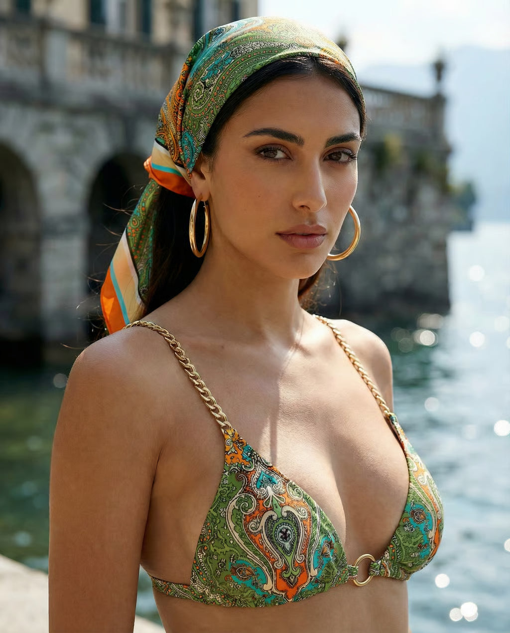 Scarf in Aqua Paisley Jewels Print