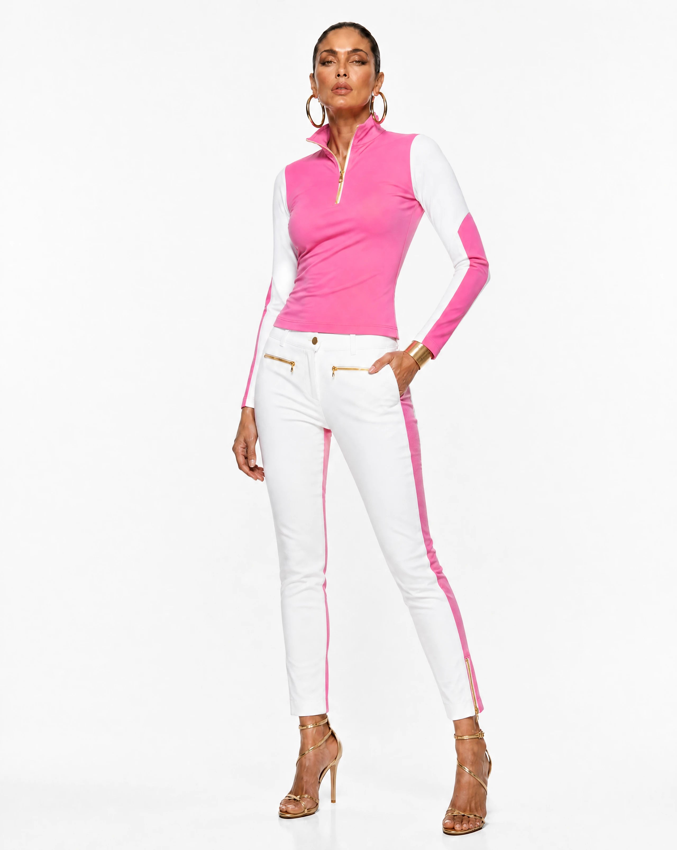 Piza Long sleeve top In solid rib Bubblegum-white