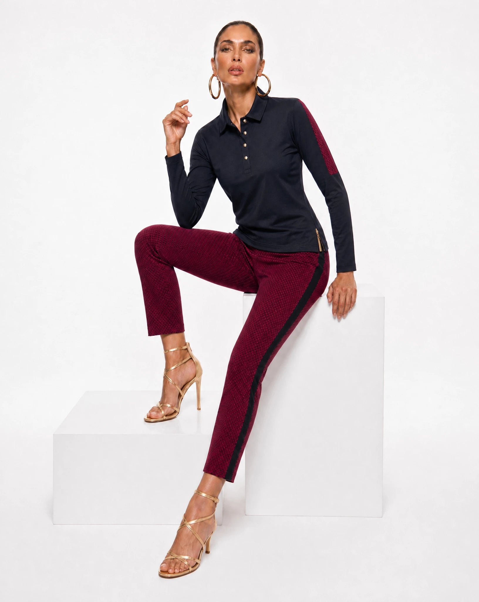 Parma Long Sleeve top Black-Cranberry Piazetta
