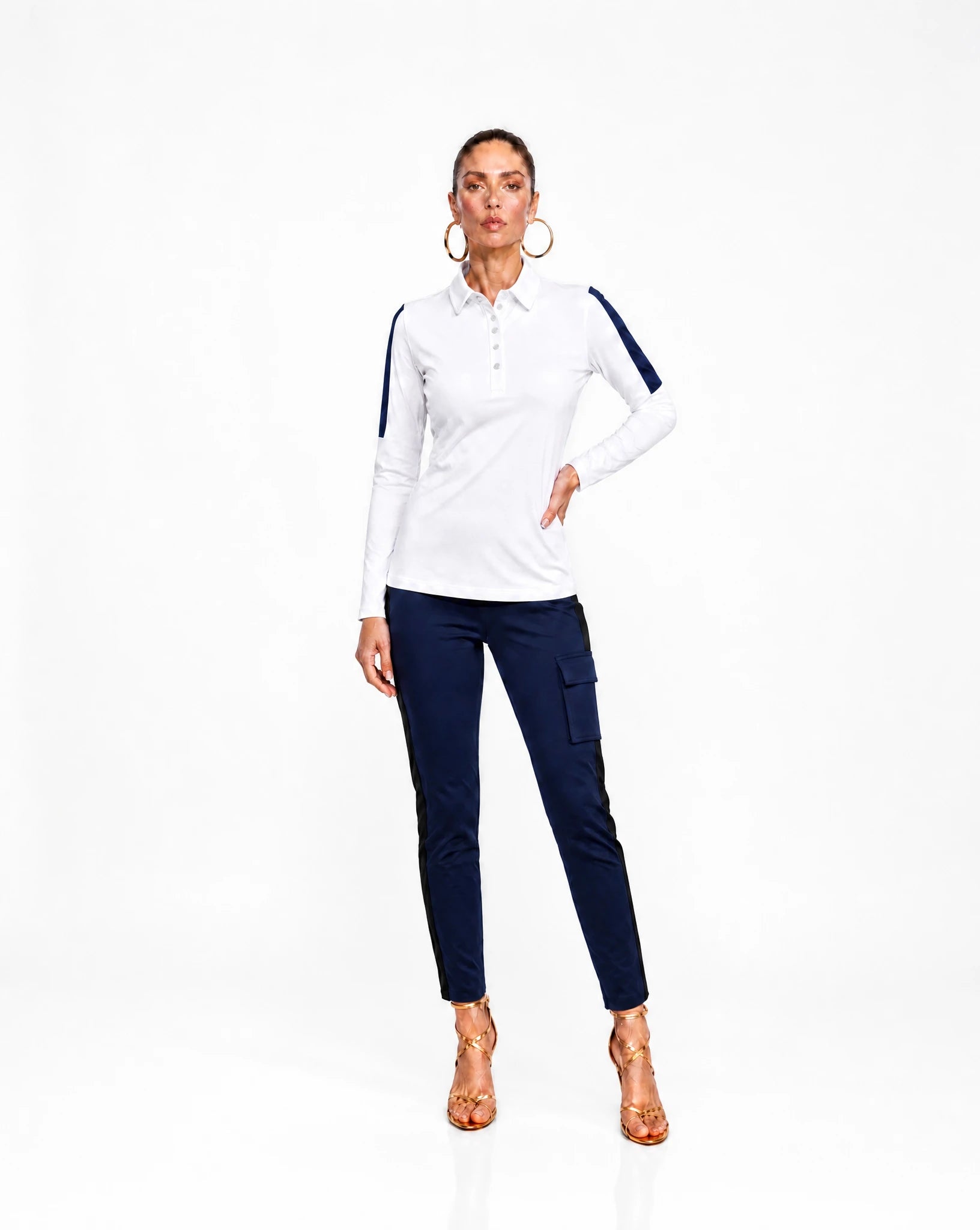 PARMA Long Sleeve shirt In White/Navy Piazetta
