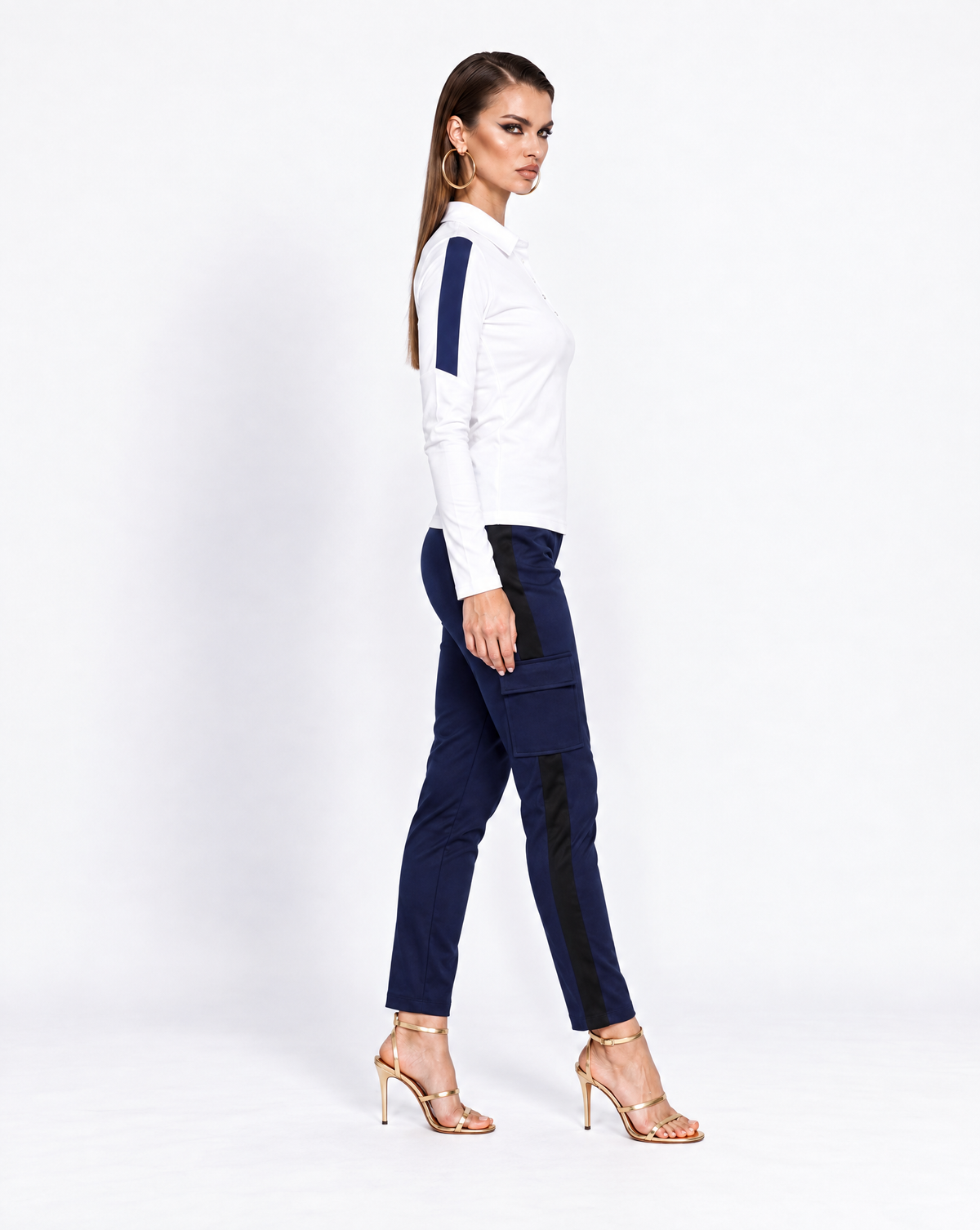 Caterina Cargo Ankle Pant in Navy Piazetta jacquard