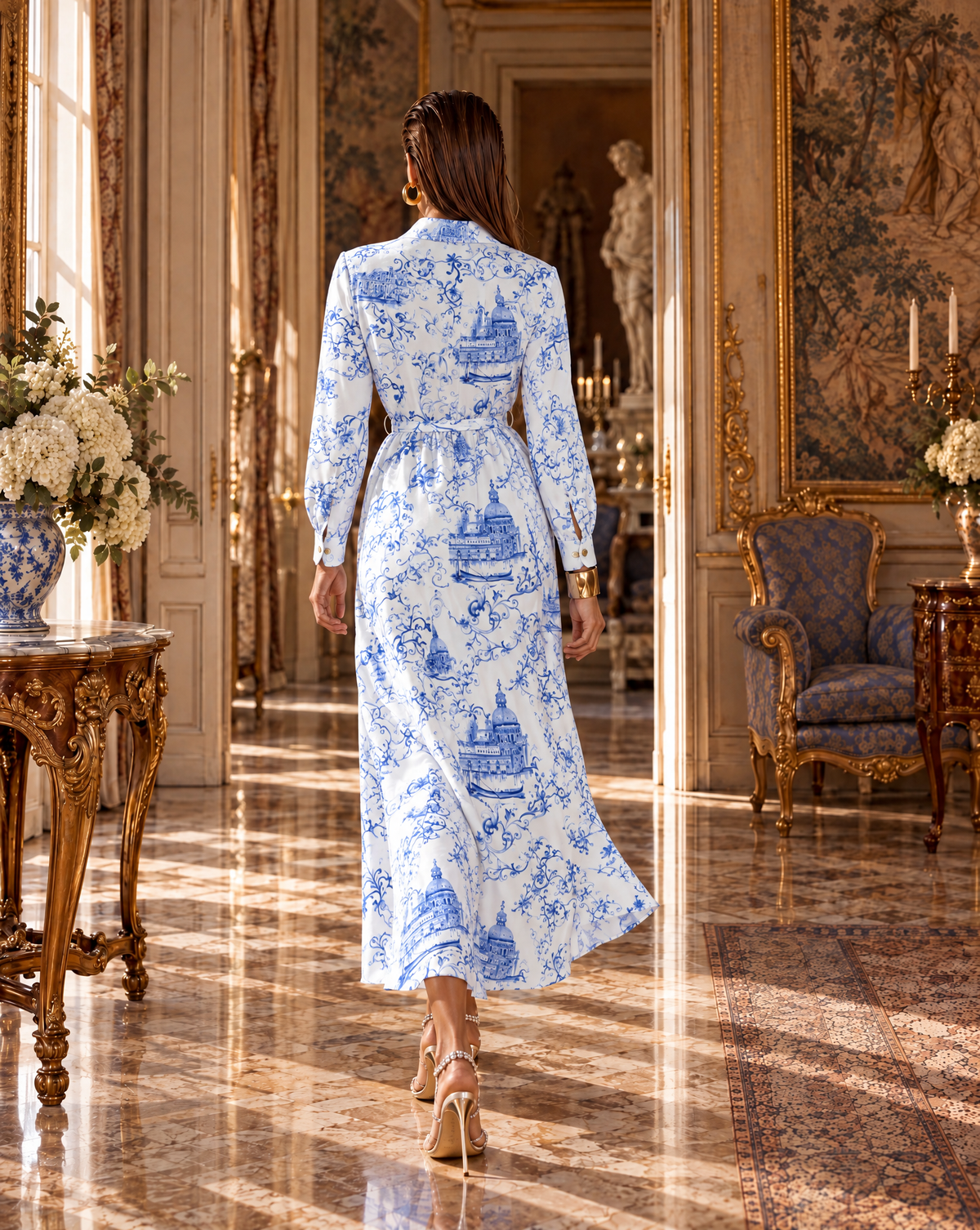 Caraggio Silk Twill Dress in Venezia Print