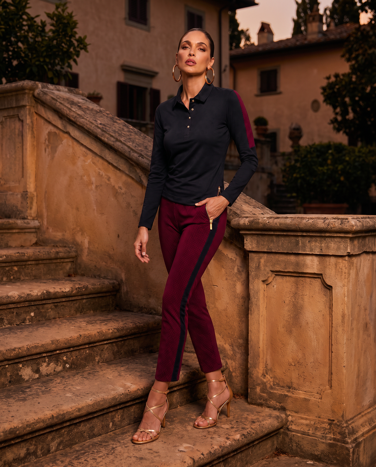 Parma Long Sleeve top Black-Cranberry Piazetta