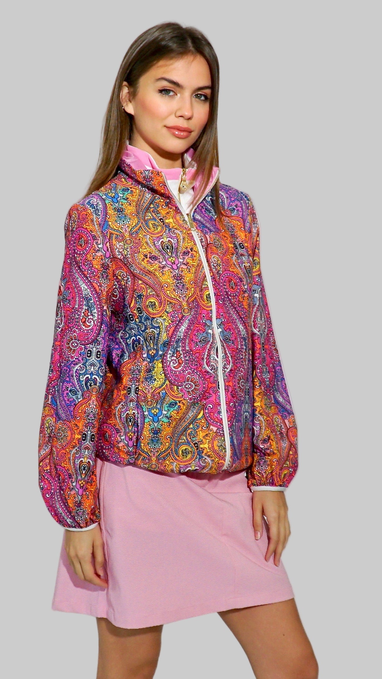 Arezzo Windbreaker Jacket reversible in Pink-Paisley Jewels