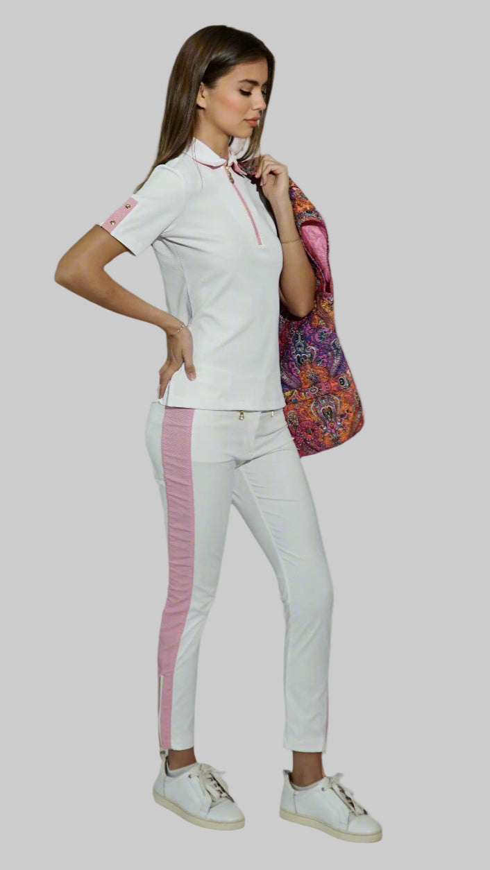 Chiara 2 Ankle Pant in White/Pink Pebble
