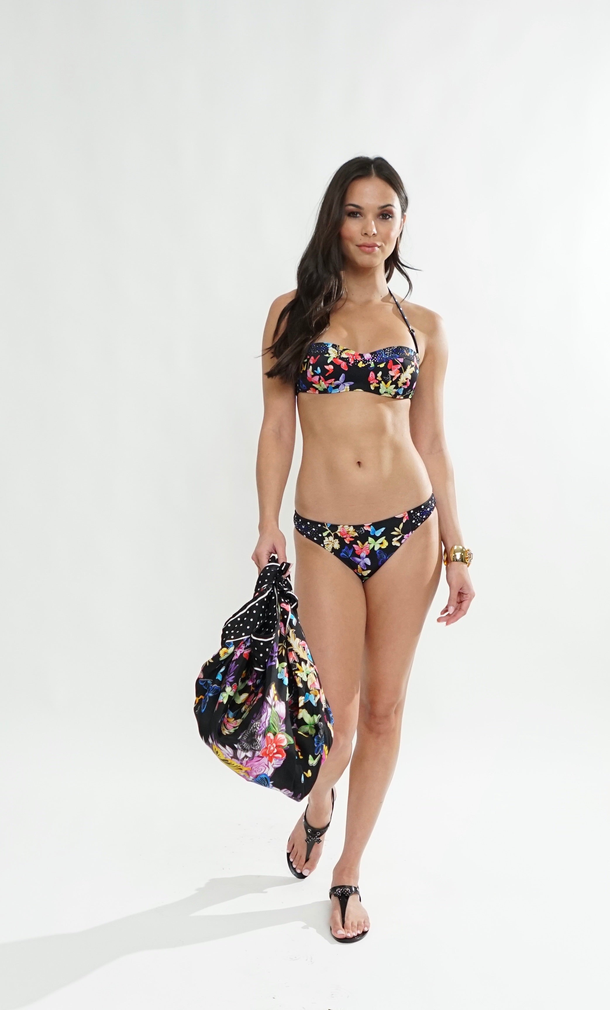 Trento bandeau bikini top in Black Butterfly