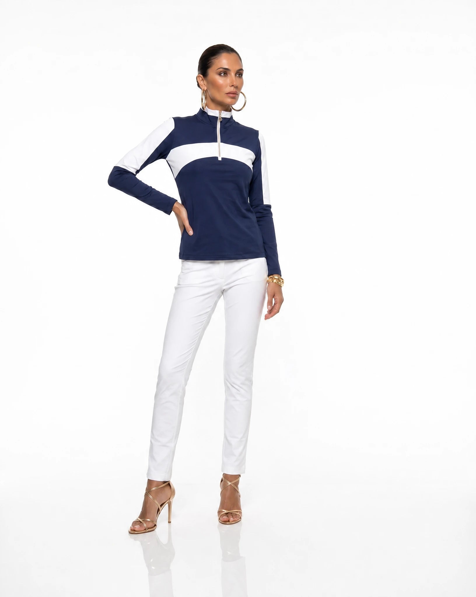 Alessa Long Sleeve Top in Mare Blue-White
